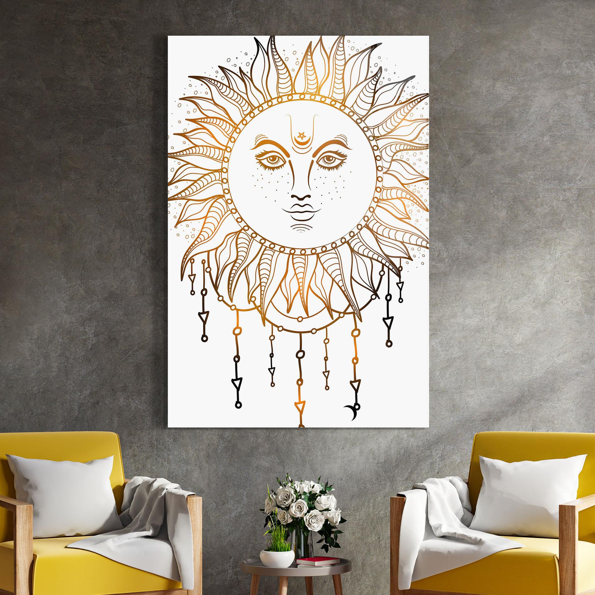 Tablou Sticla Gold Sun Face mockup 4