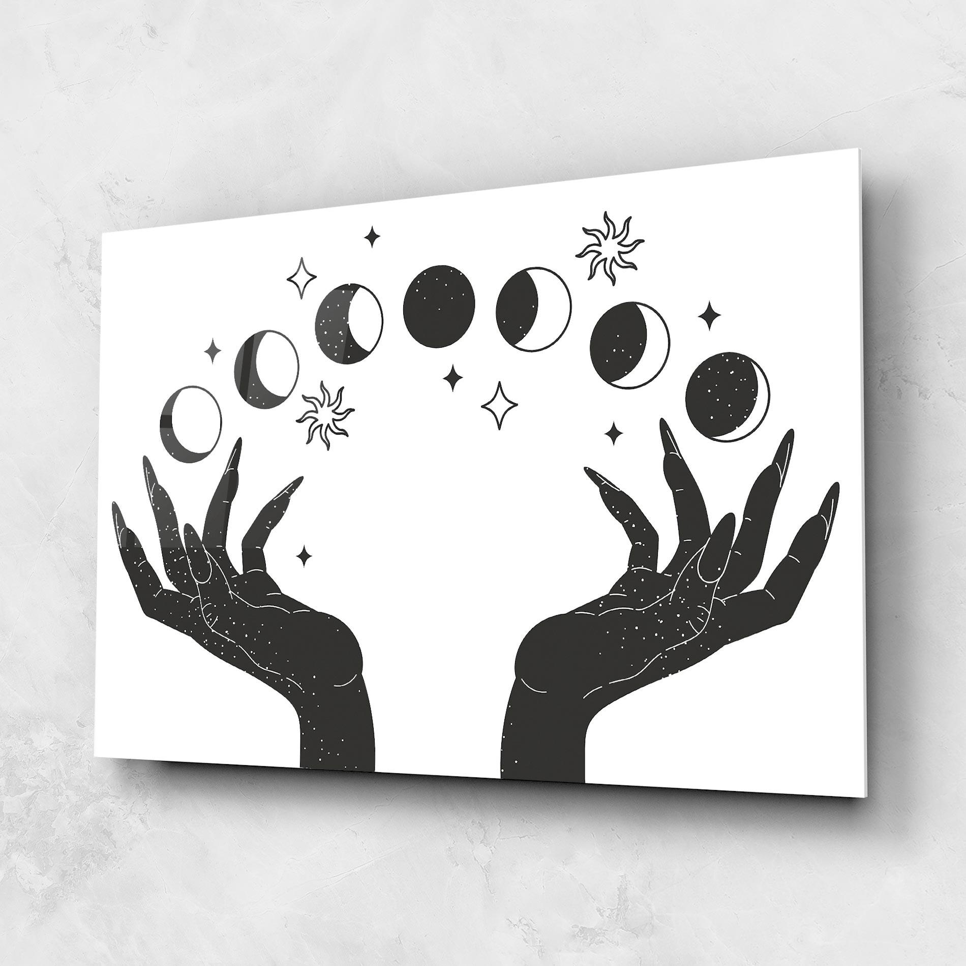 Tablou Sticla Magic Moon Hands mockup 1