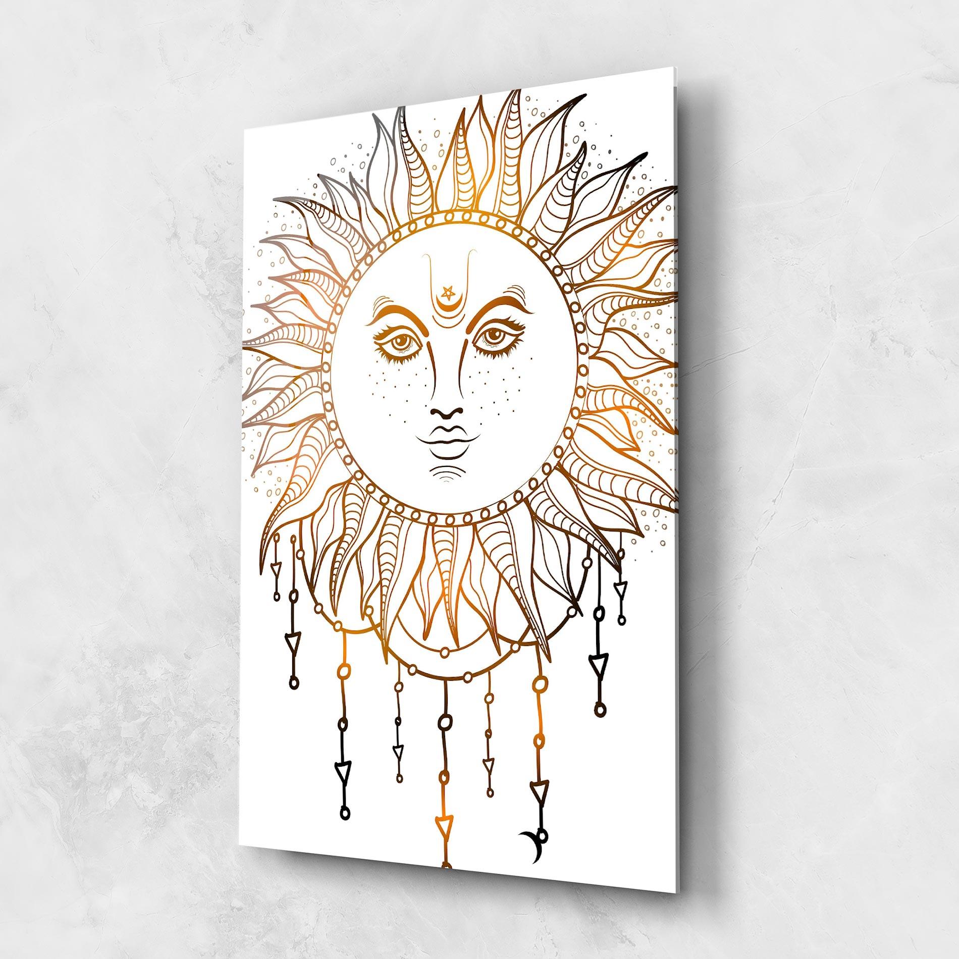 Tablou Sticla Gold Sun Face mockup 1