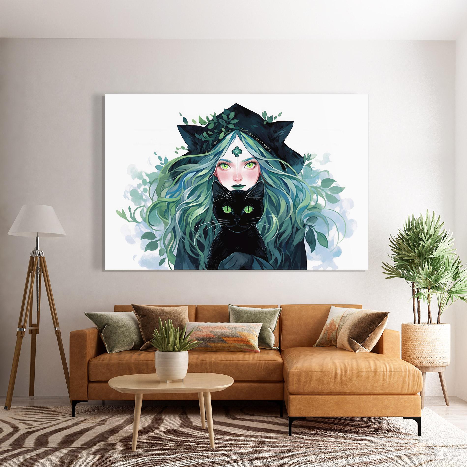 Tablou Sticla Magic Cat Witch mockup 7