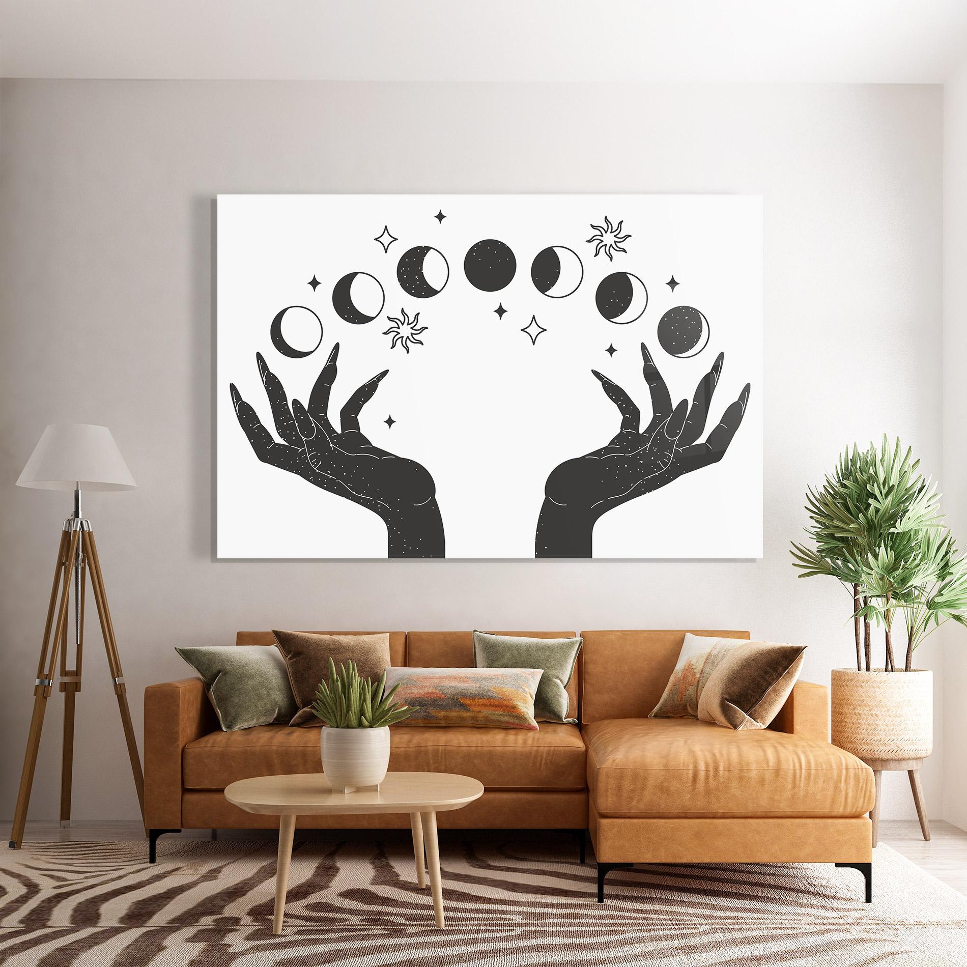 Tablou Sticla Magic Moon Hands mockup 7