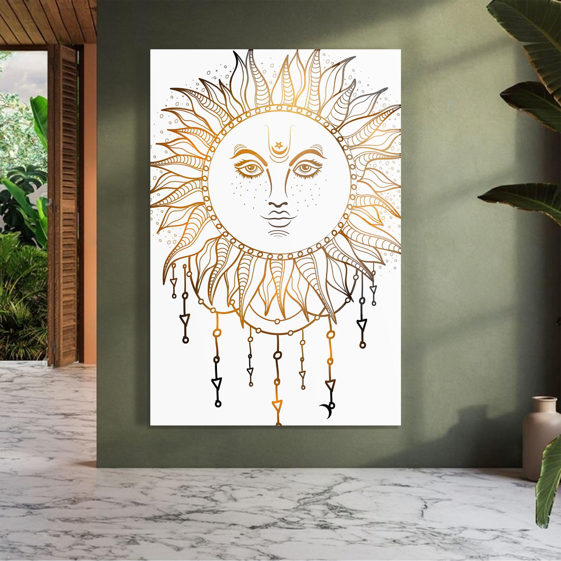 Tablou Sticla Gold Sun Face mockup 7