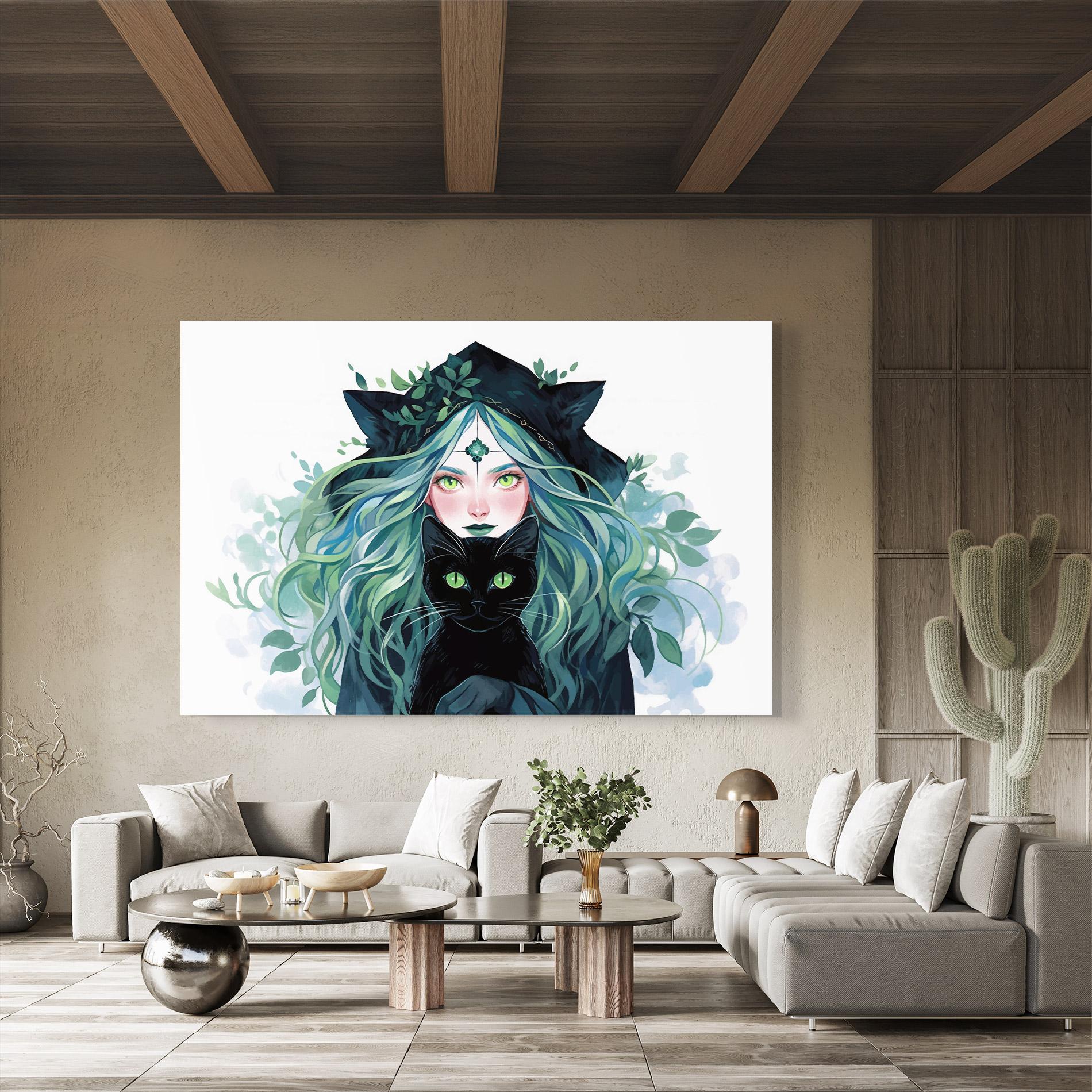 Tablou Sticla Magic Cat Witch mockup 8