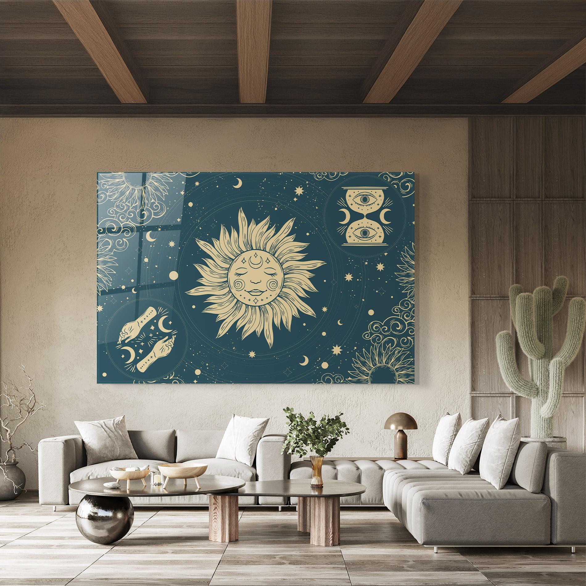 Tablou Sticla Sun Face Magic mockup 8