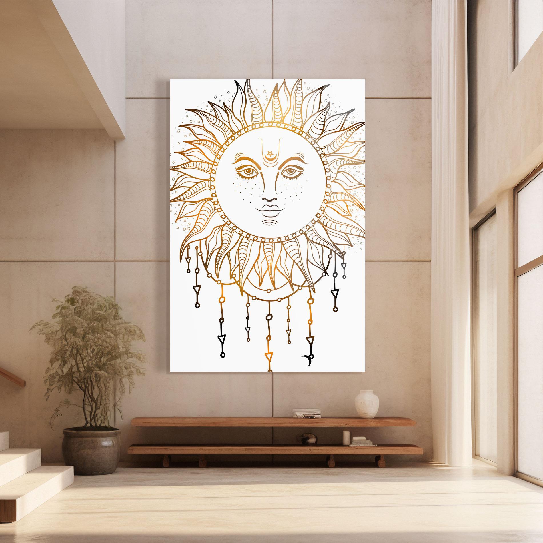 Tablou Sticla Gold Sun Face mockup 8