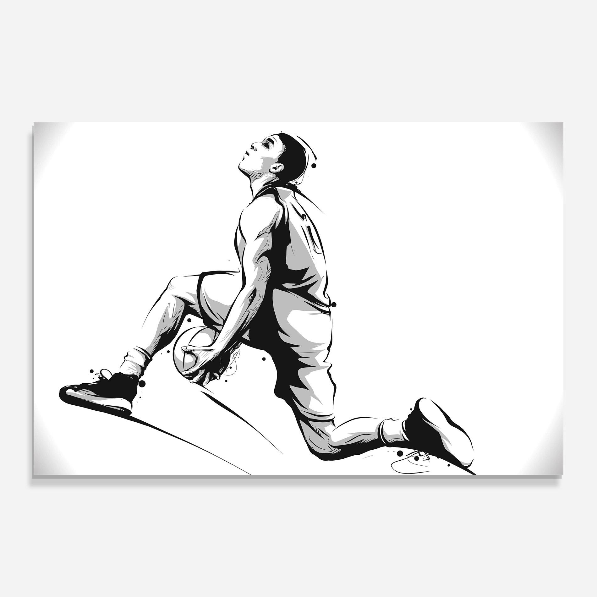 Tablou Sticla Basketball Player Jump mockup 0