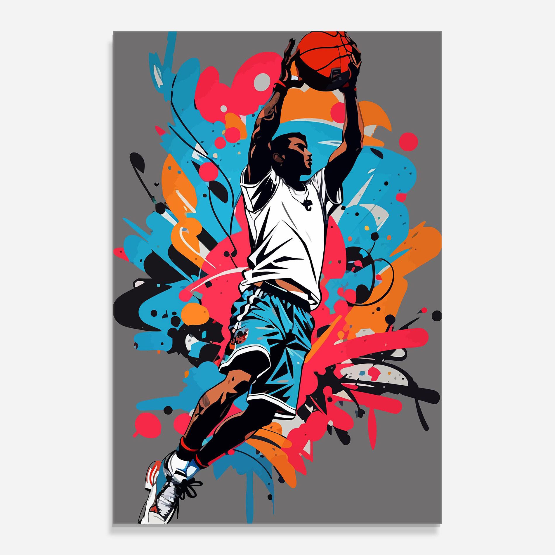 Tablou Sticla Blue Red Basket mockup 0