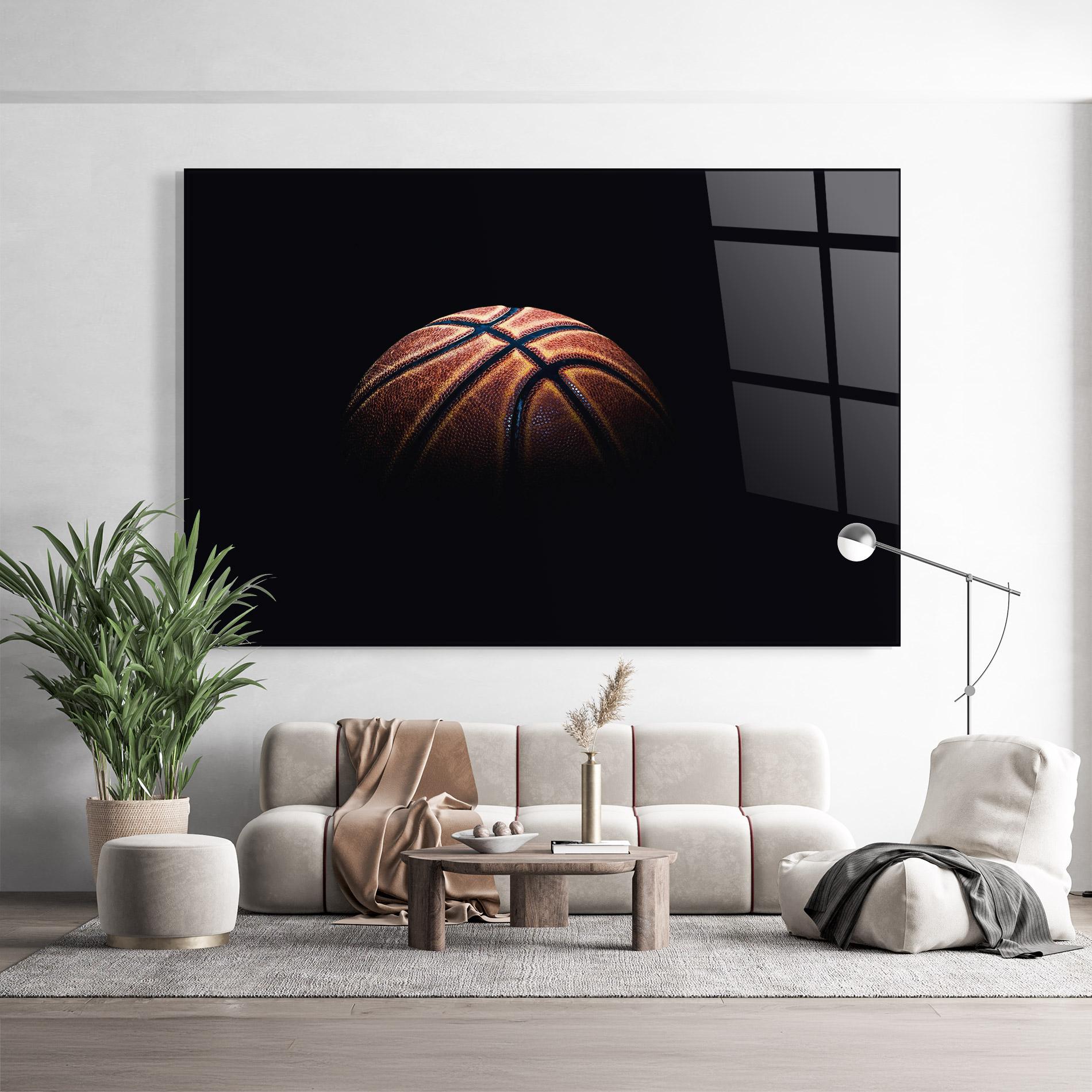 Tablou Sticla Basketball Ball In Dark mockup 9