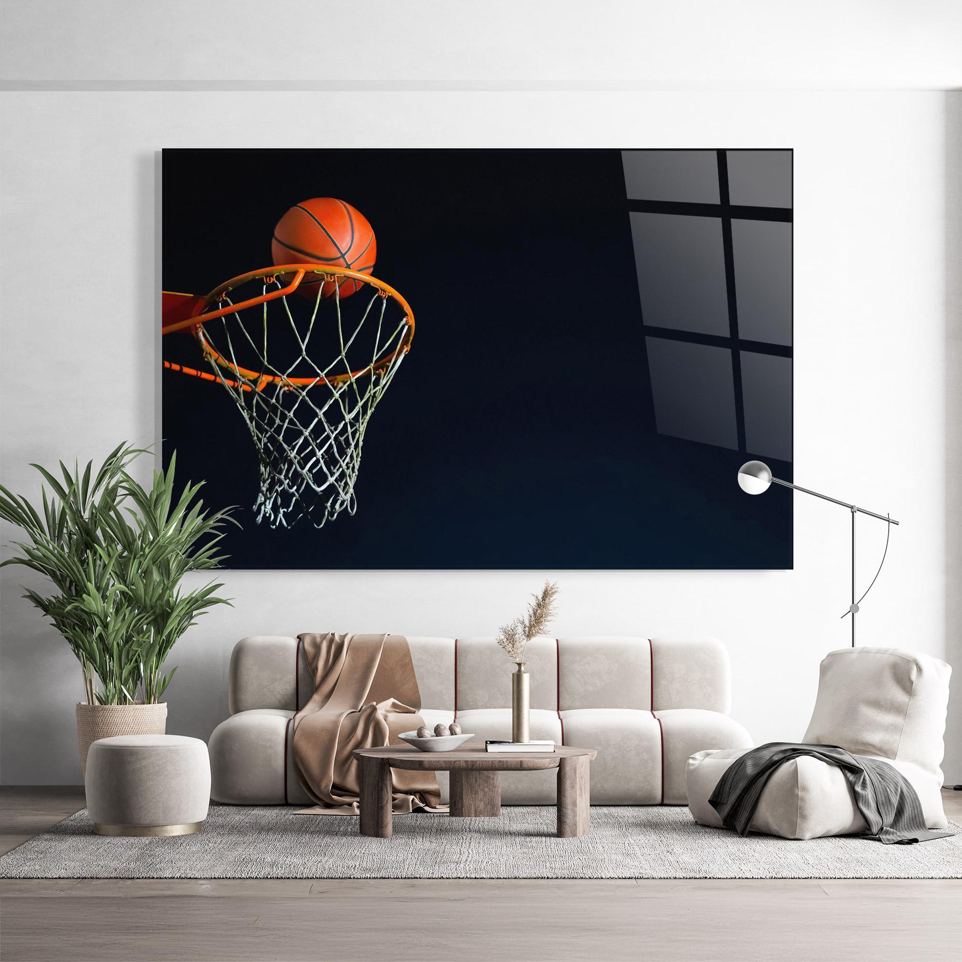 Tablou Sticla Basketball Hoop On Black mockup 9