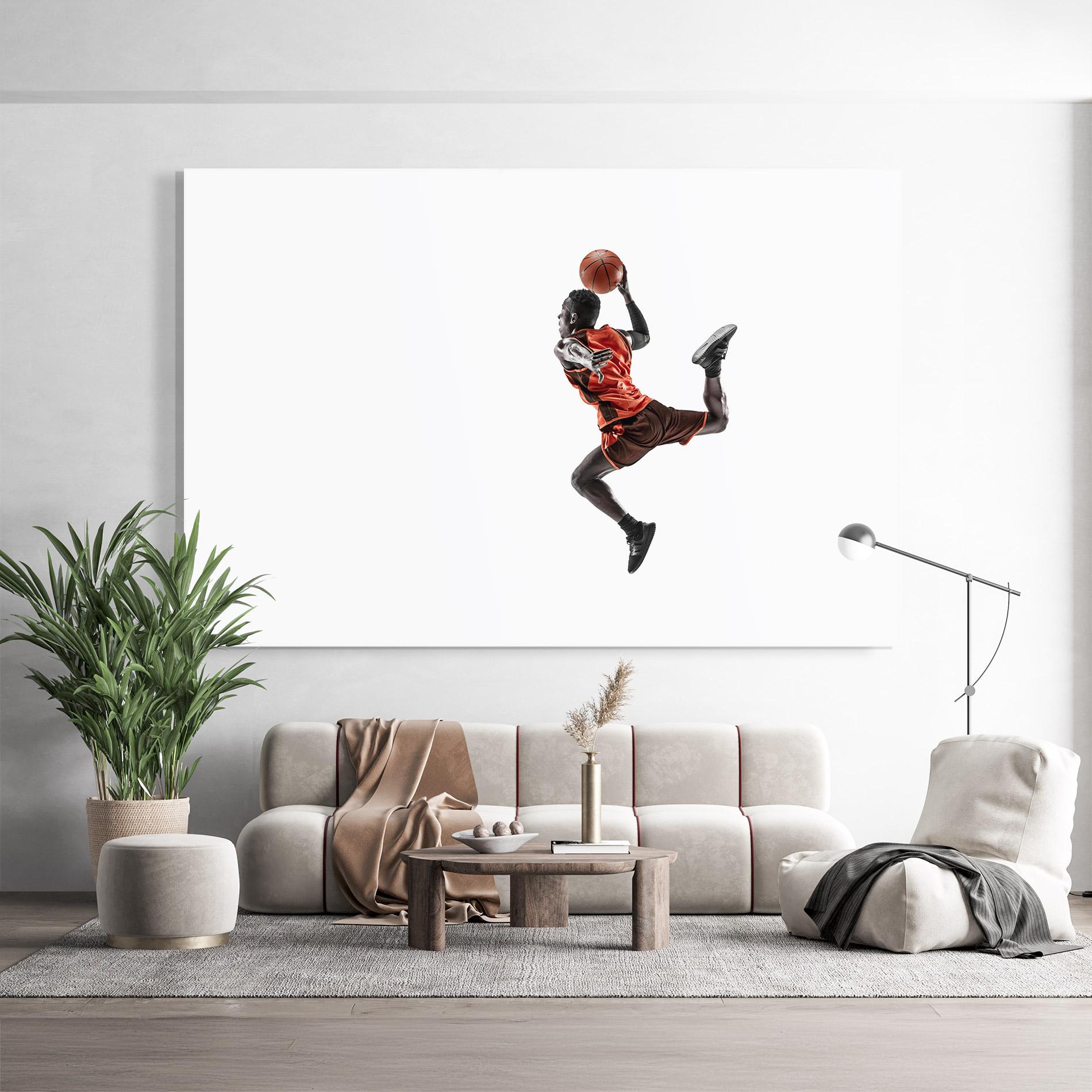 Tablou Sticla Basketball Player Flying mockup 9