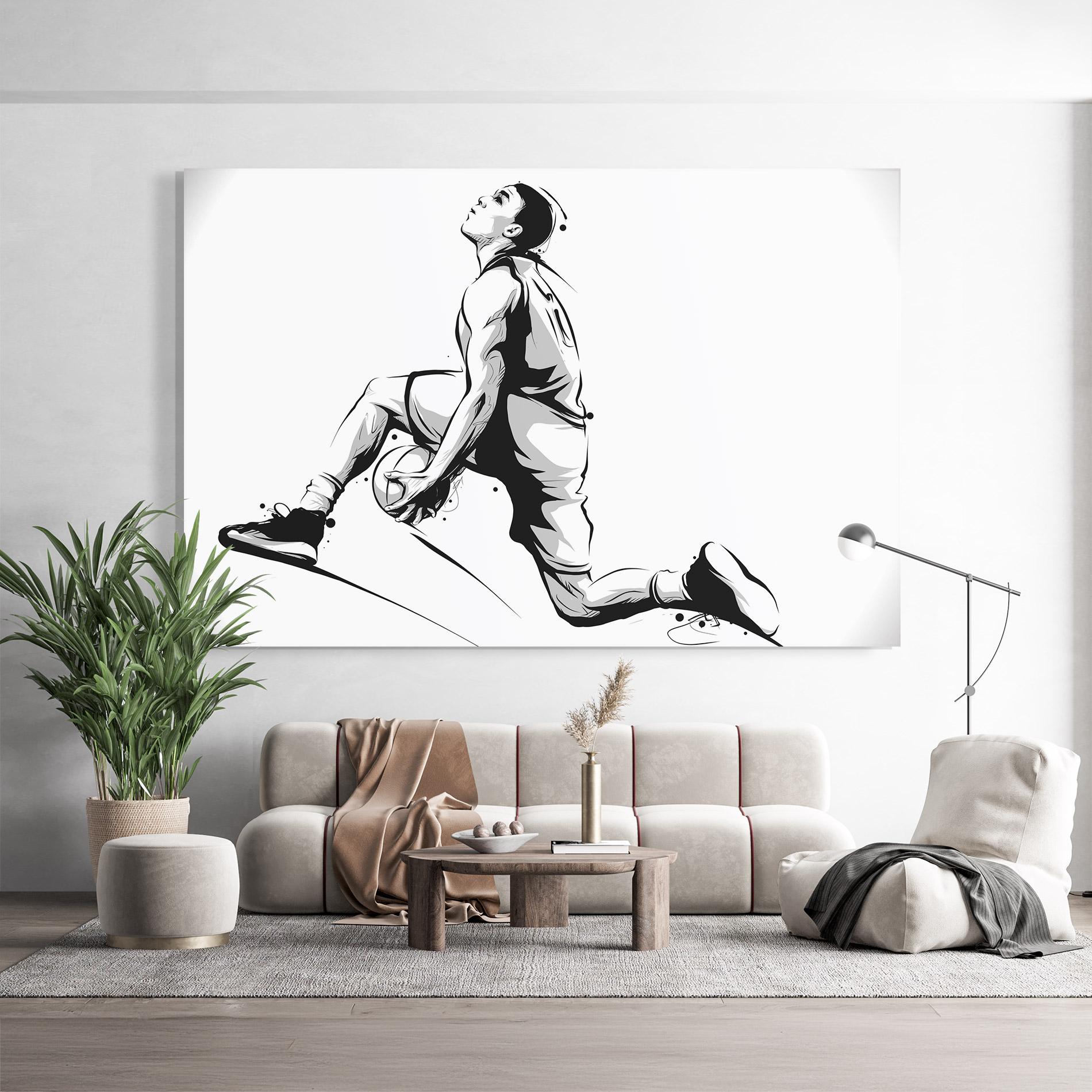 Tablou Sticla Basketball Player Jump mockup 9