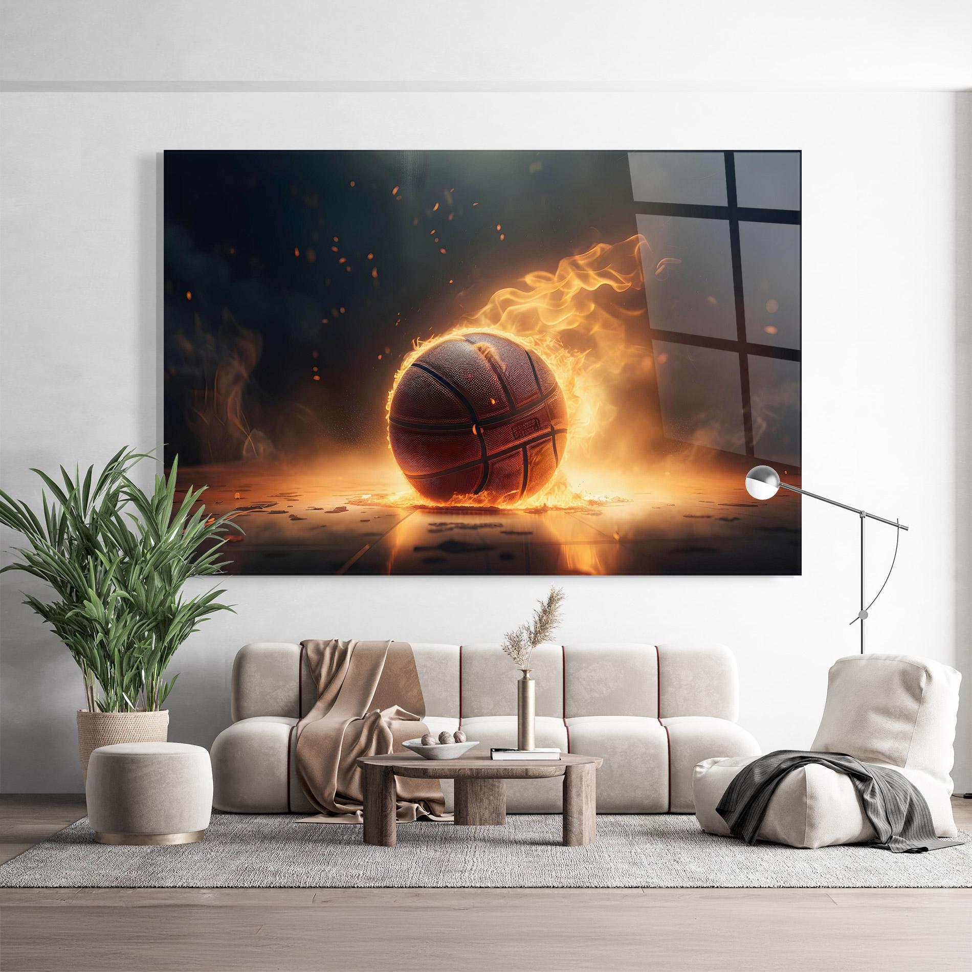 Tablou Sticla Fire Basketball mockup 9