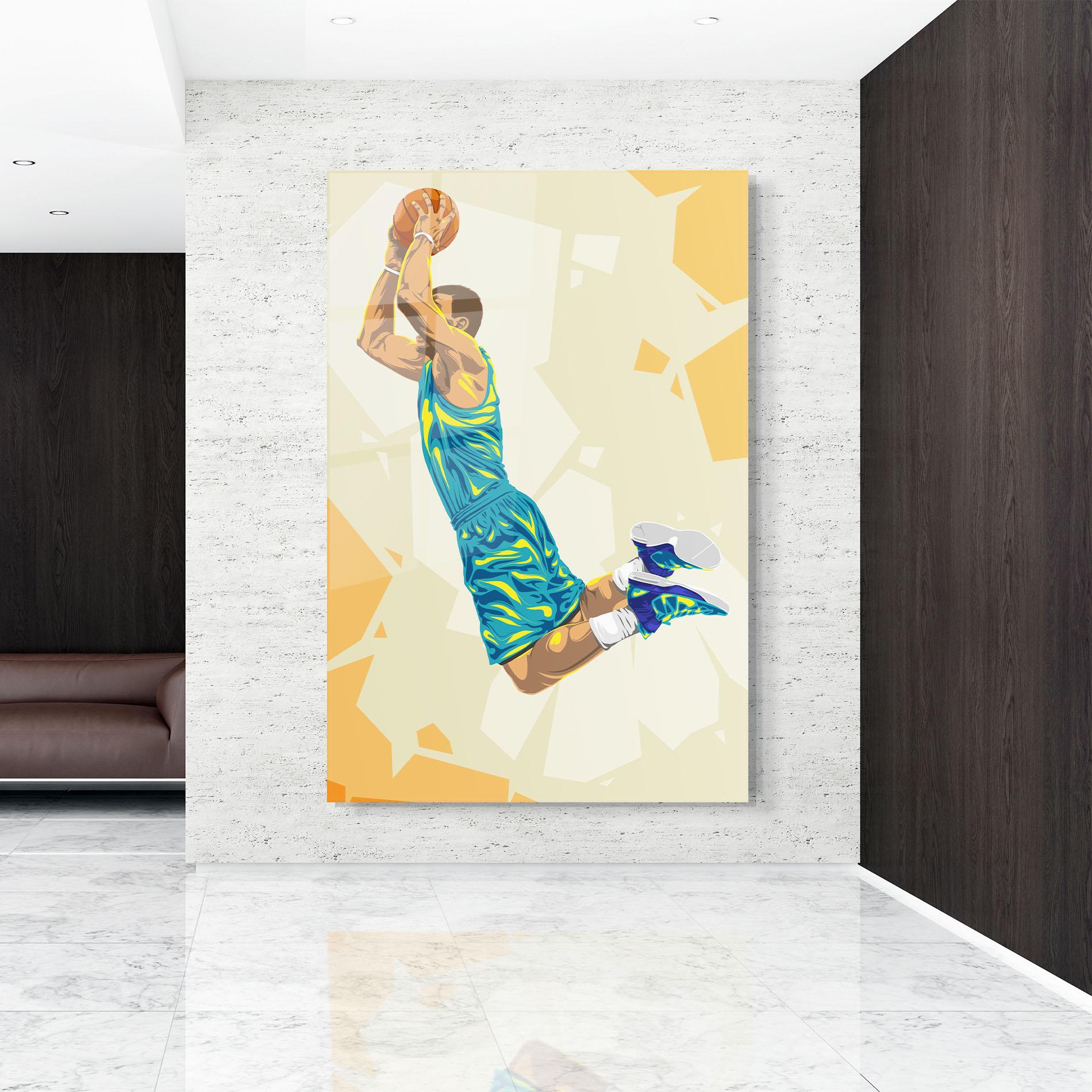 Tablou Sticla Basketball Dunk Pose mockup 9
