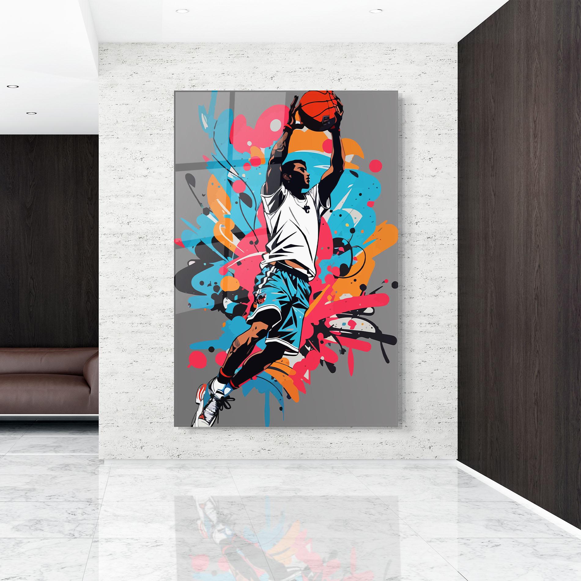 Tablou Sticla Blue Red Basket mockup 9