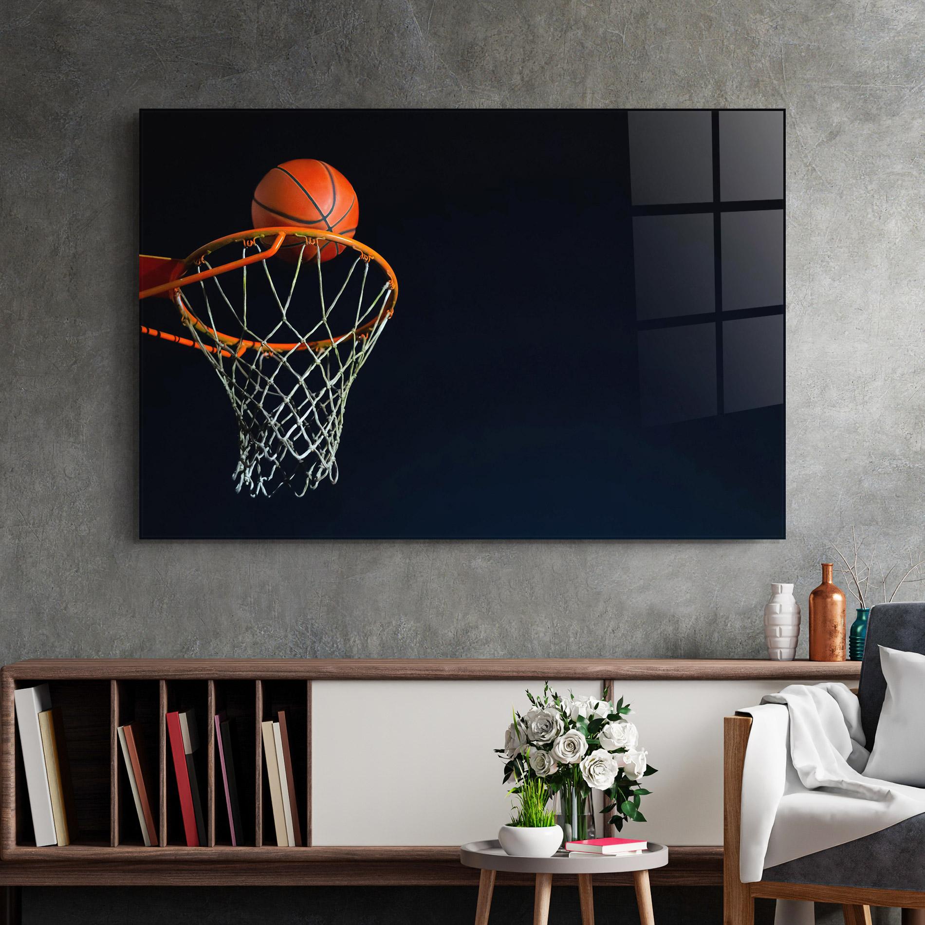 Tablou Sticla Basketball Hoop On Black mockup 2