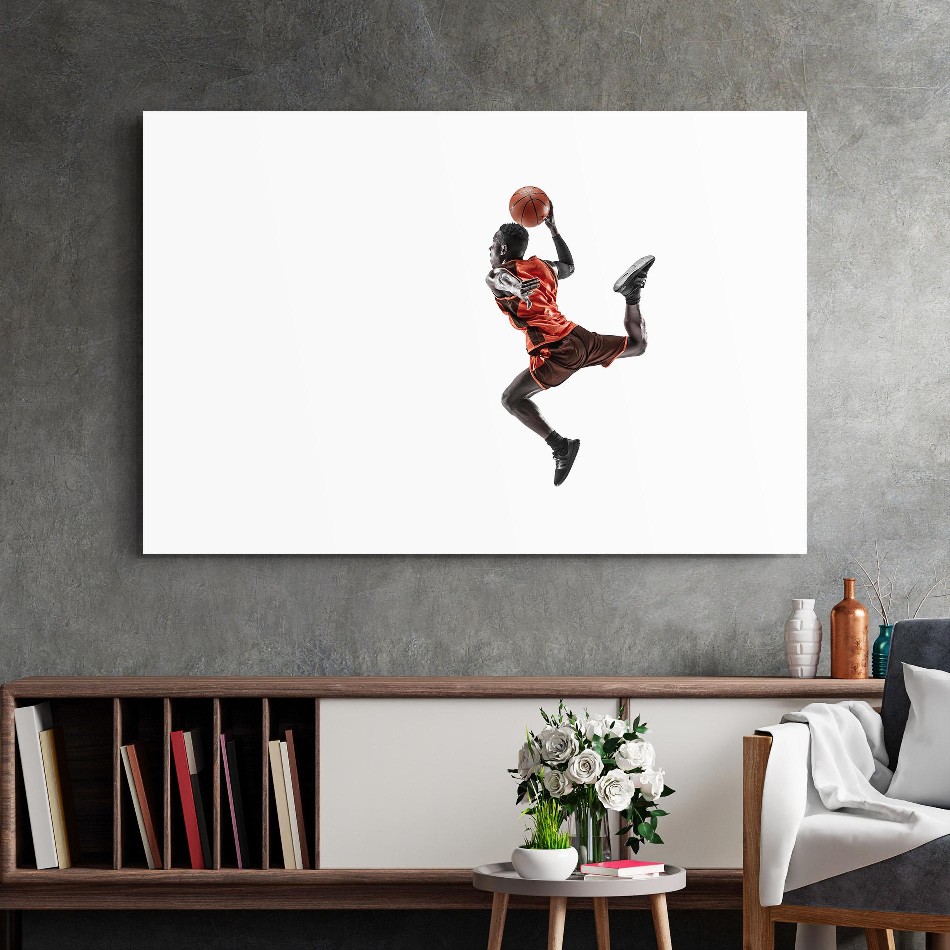 Tablou Sticla Basketball Player Flying mockup 2