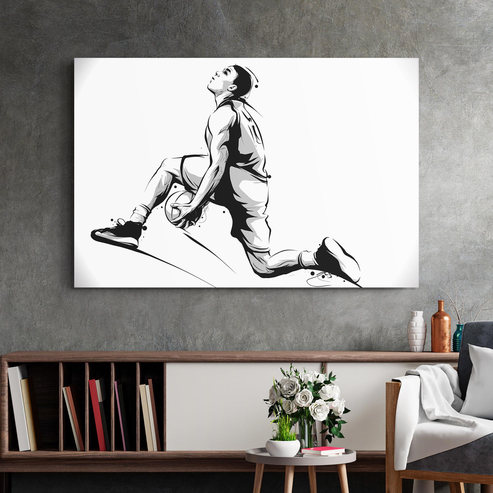 Tablou Sticla Basketball Player Jump mockup 2