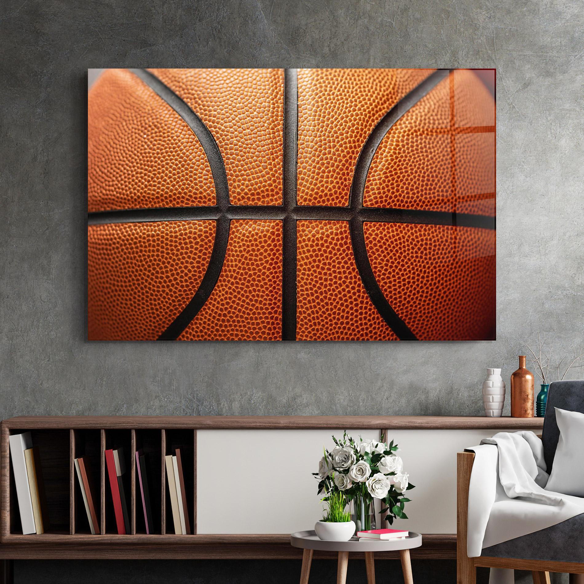 Tablou Sticla Close Up Leather Basketball mockup 2