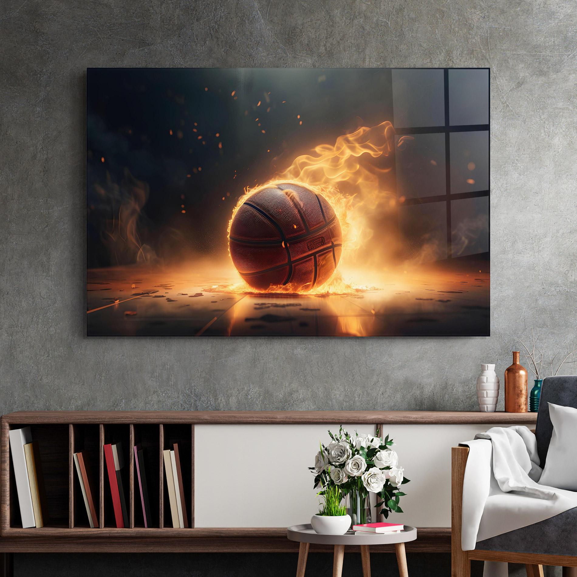 Tablou Sticla Fire Basketball mockup 2