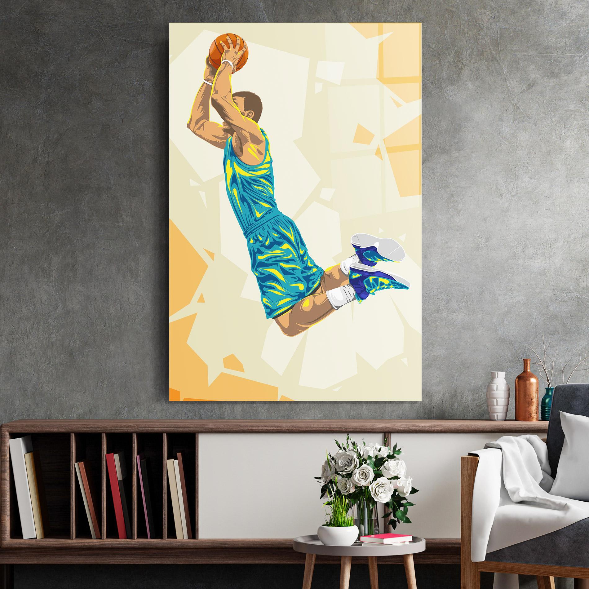 Tablou Sticla Basketball Dunk Pose mockup 2