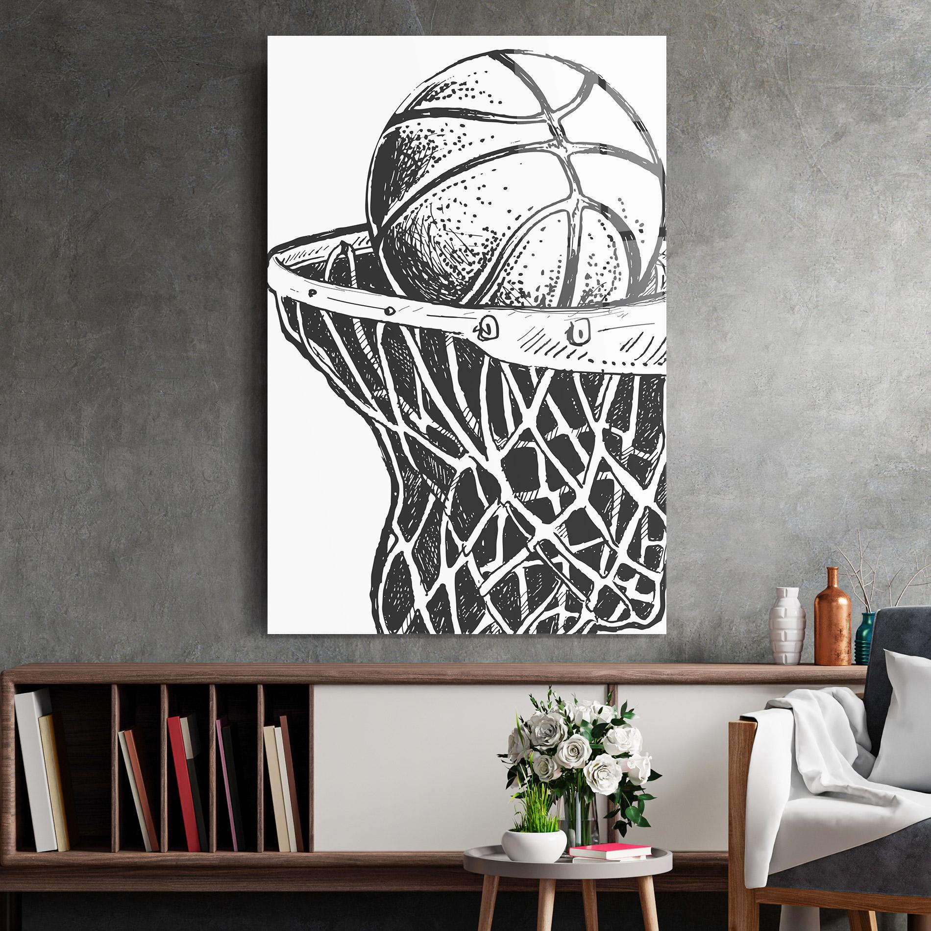 Tablou Sticla Basketball Grey Hoop mockup 2