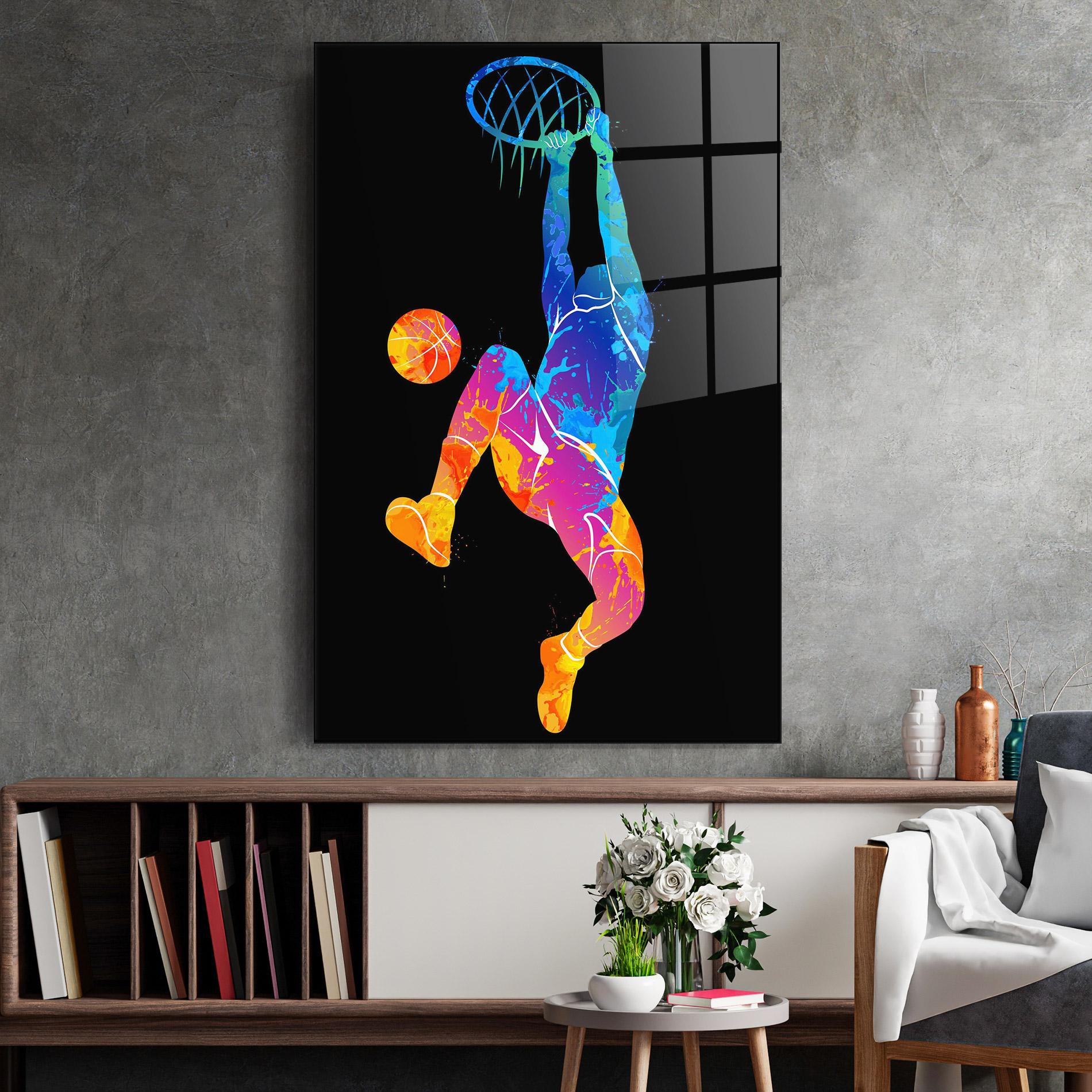 Tablou Sticla Blue Basket Hoop mockup 2