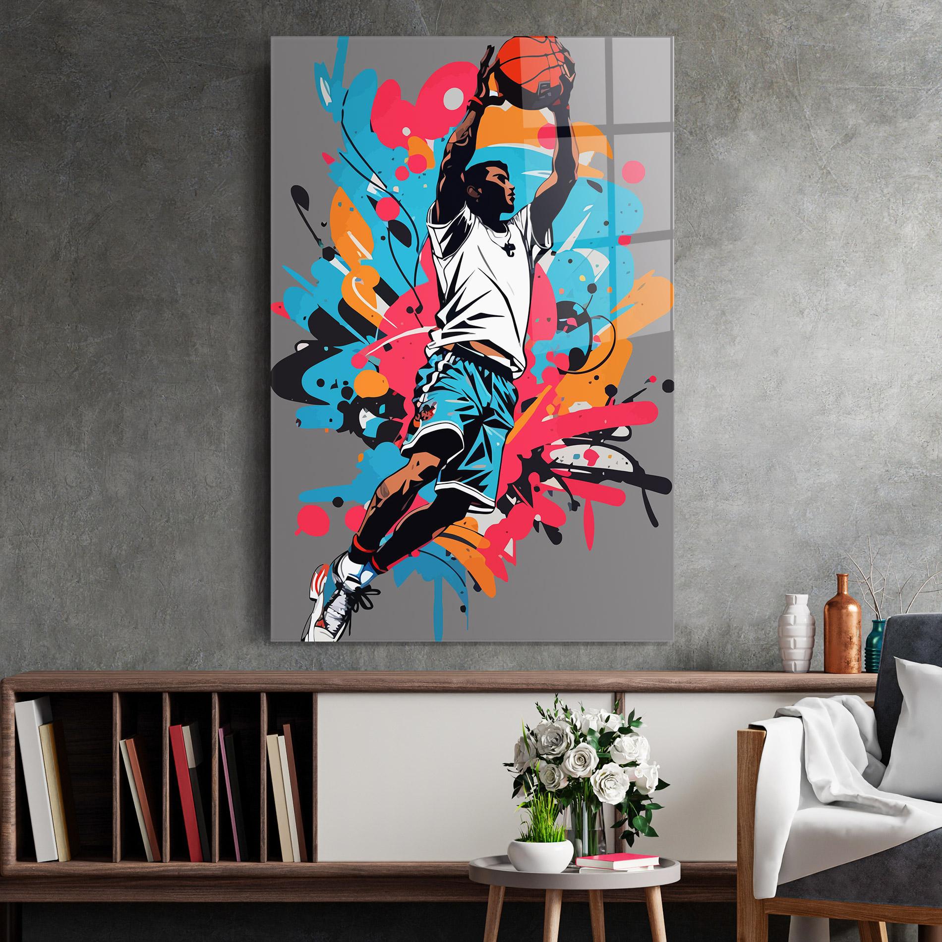 Tablou Sticla Blue Red Basket mockup 2