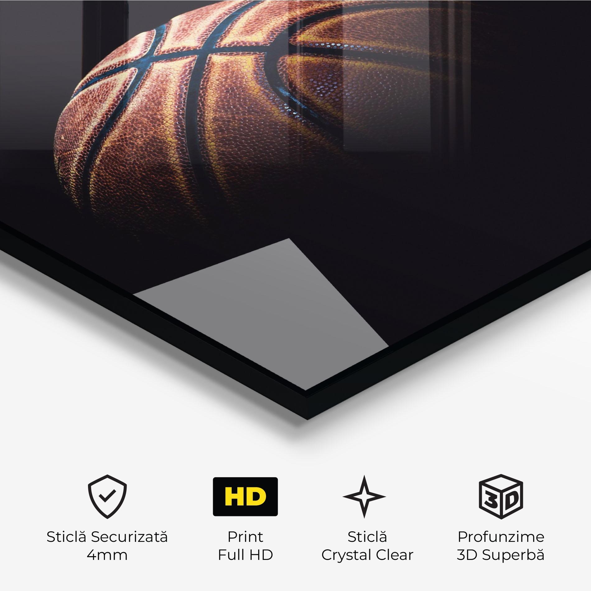 Tablou Sticla Basketball Ball In Dark mockup 3