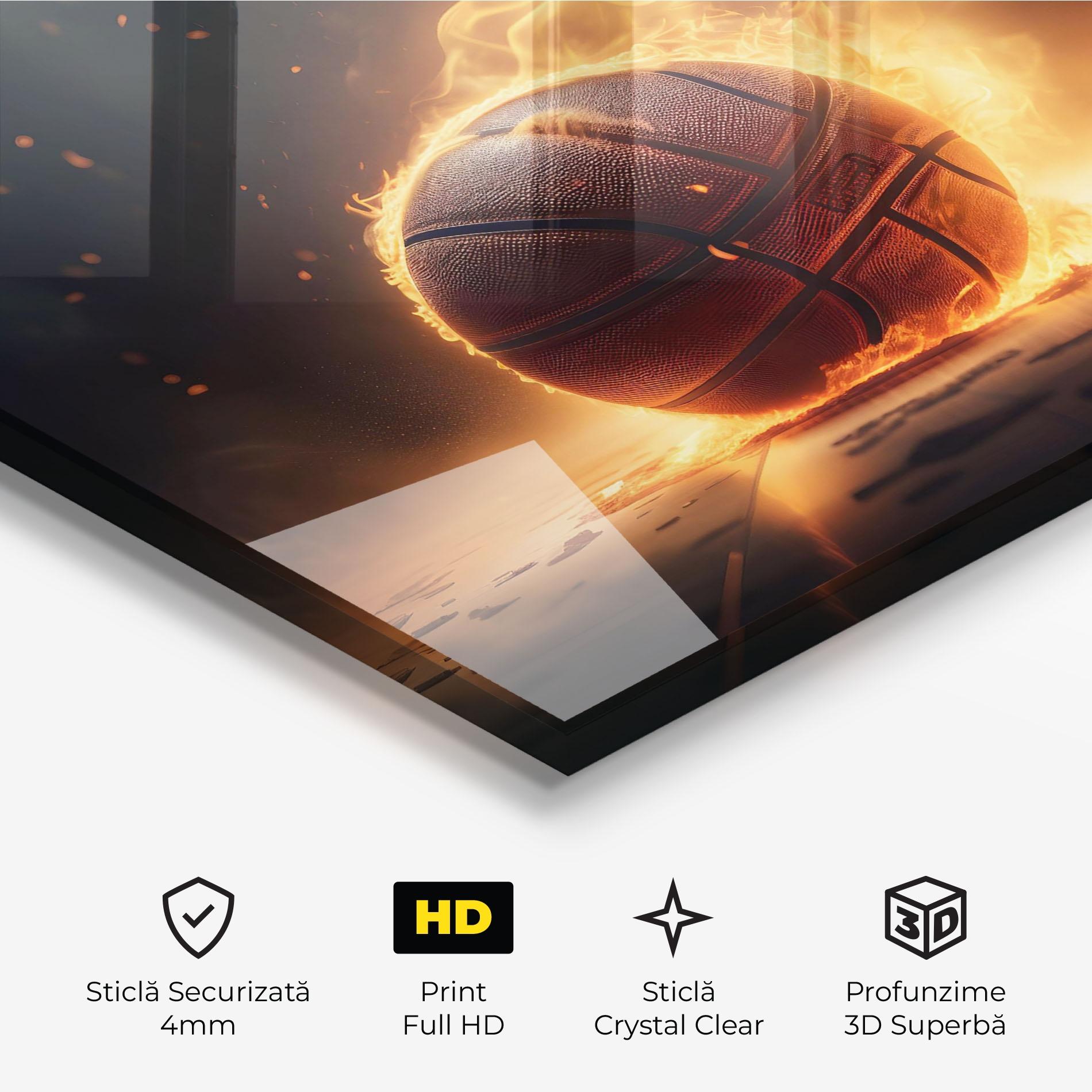 Tablou Sticla Fire Basketball mockup 3