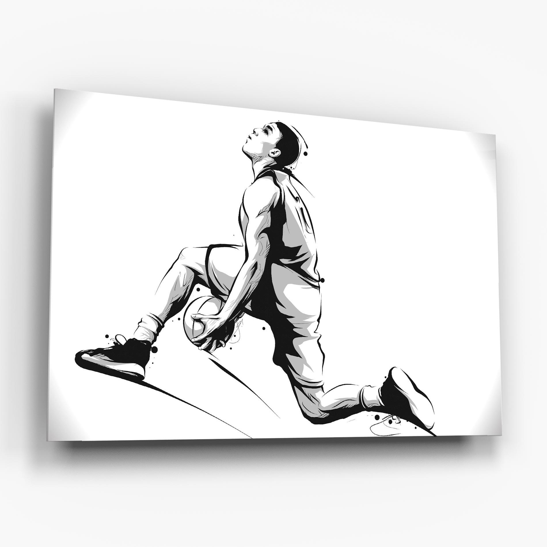 Tablou Sticla Basketball Player Jump mockup 6