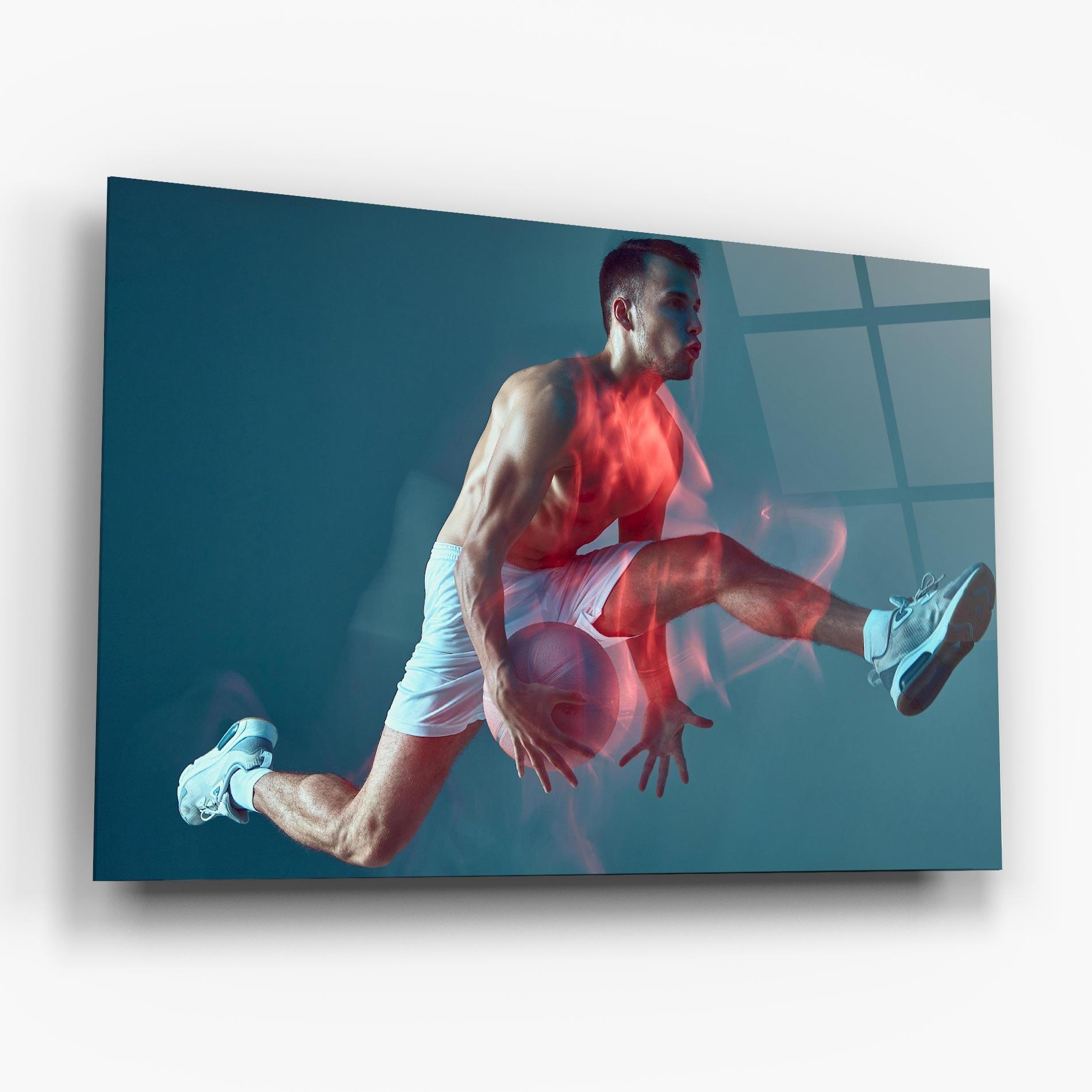 Tablou Sticla Fire Basketball Player mockup 6
