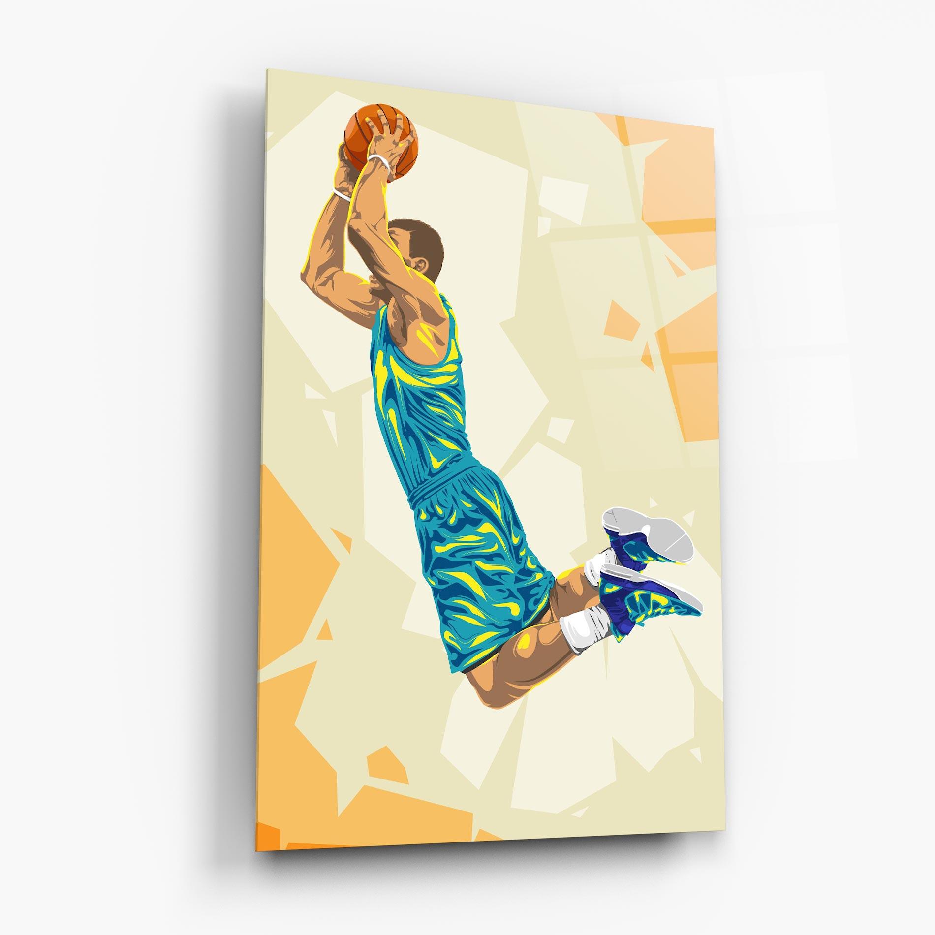 Tablou Sticla Basketball Dunk Pose mockup 6