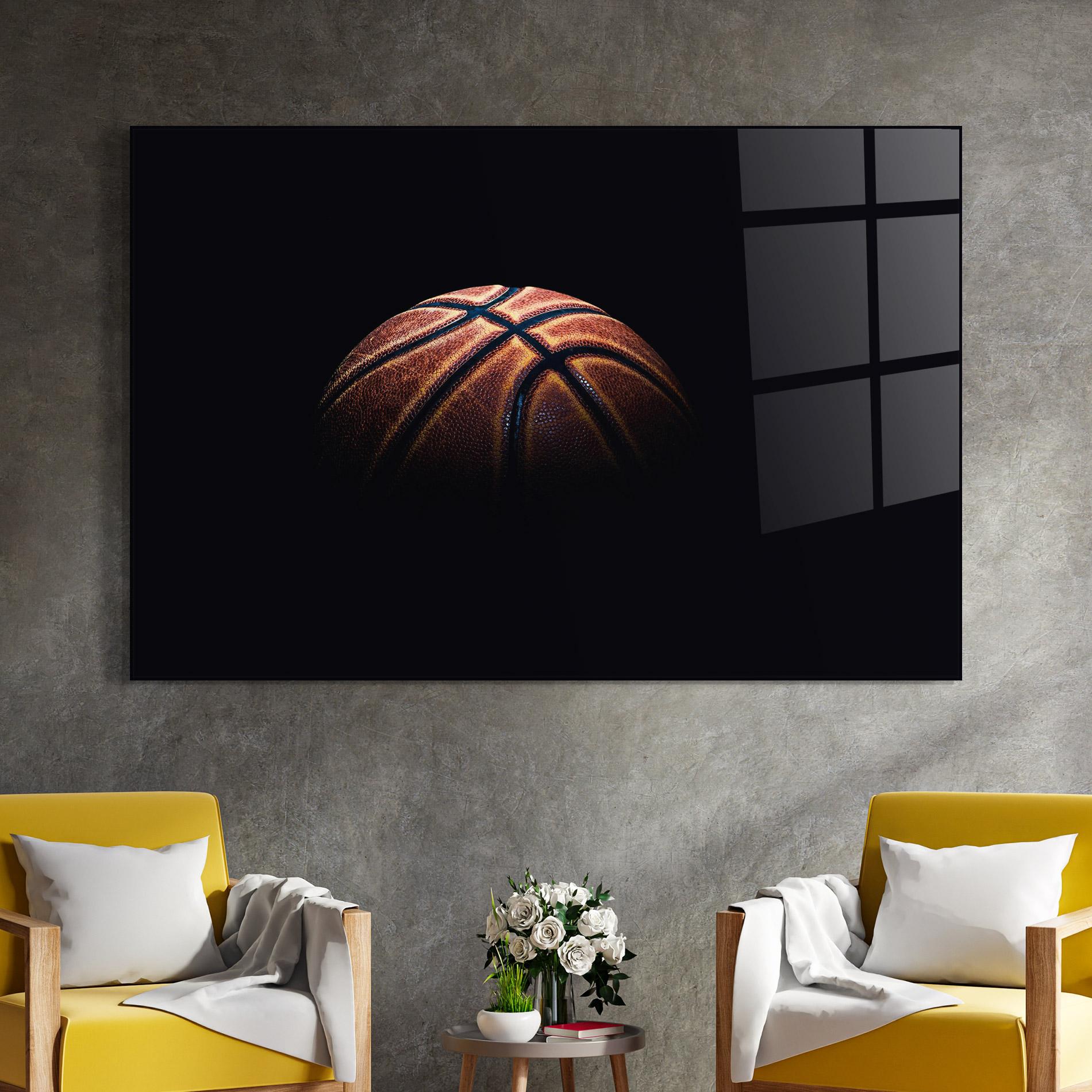 Tablou Sticla Basketball Ball In Dark mockup 4
