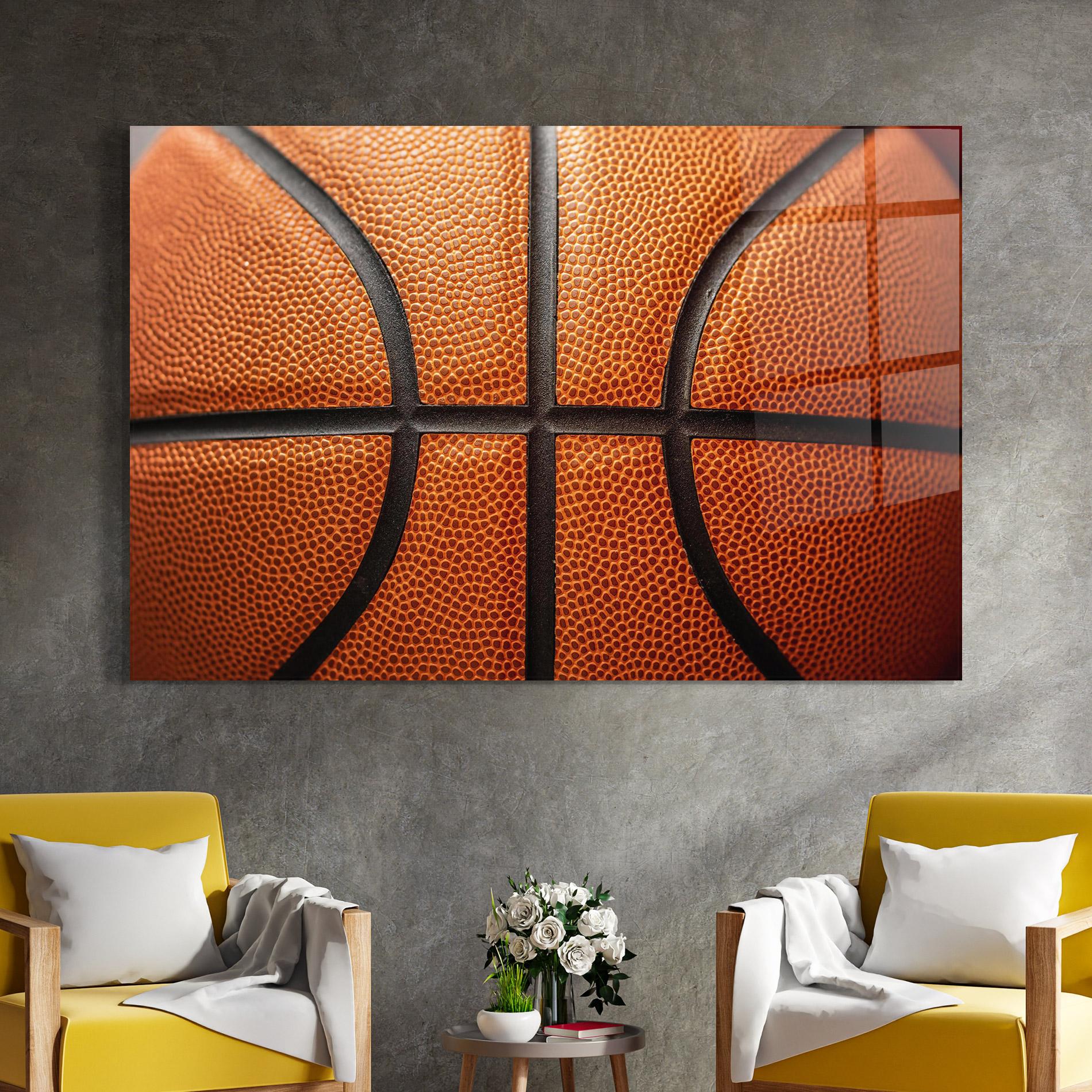 Tablou Sticla Close Up Leather Basketball mockup 4