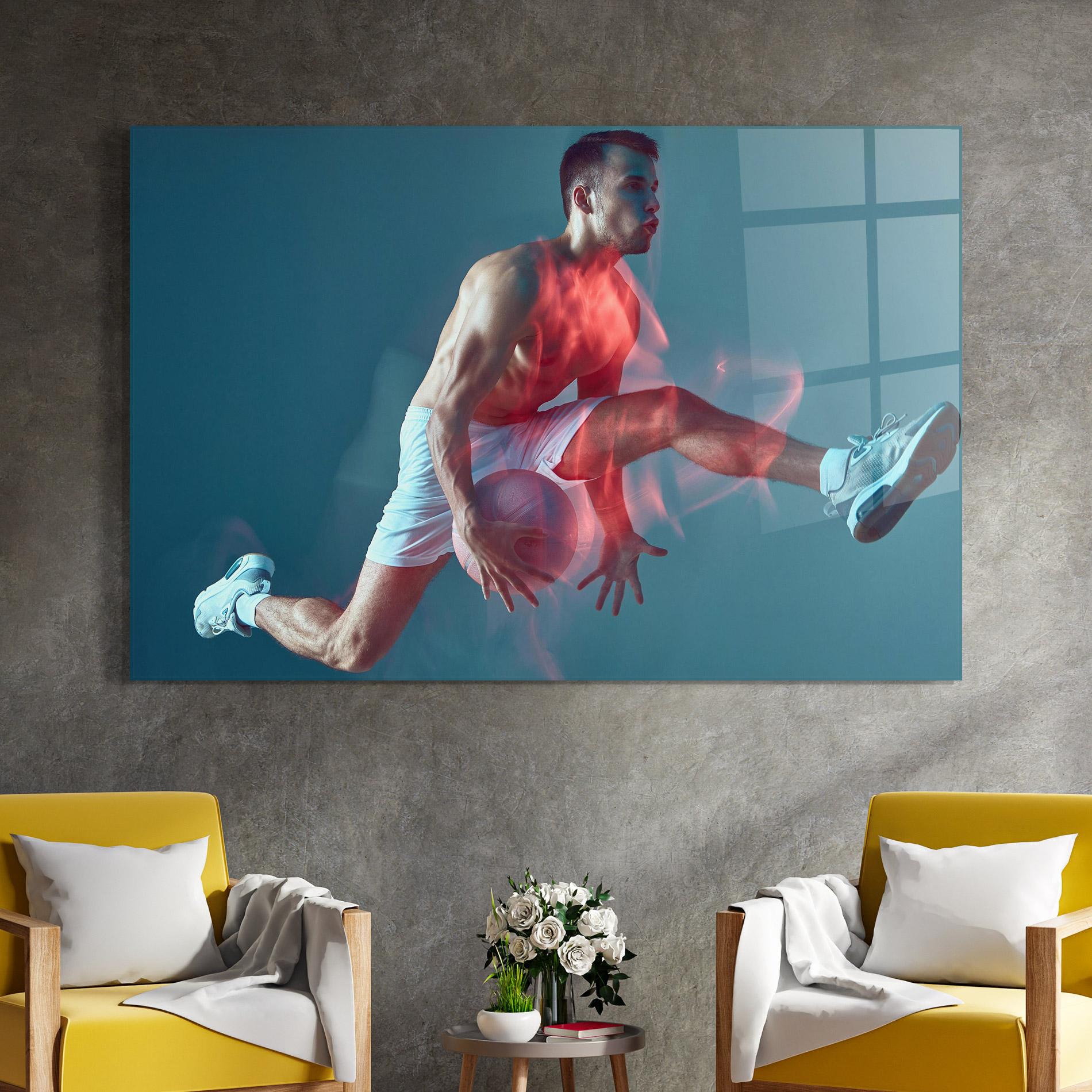 Tablou Sticla Fire Basketball Player mockup 4