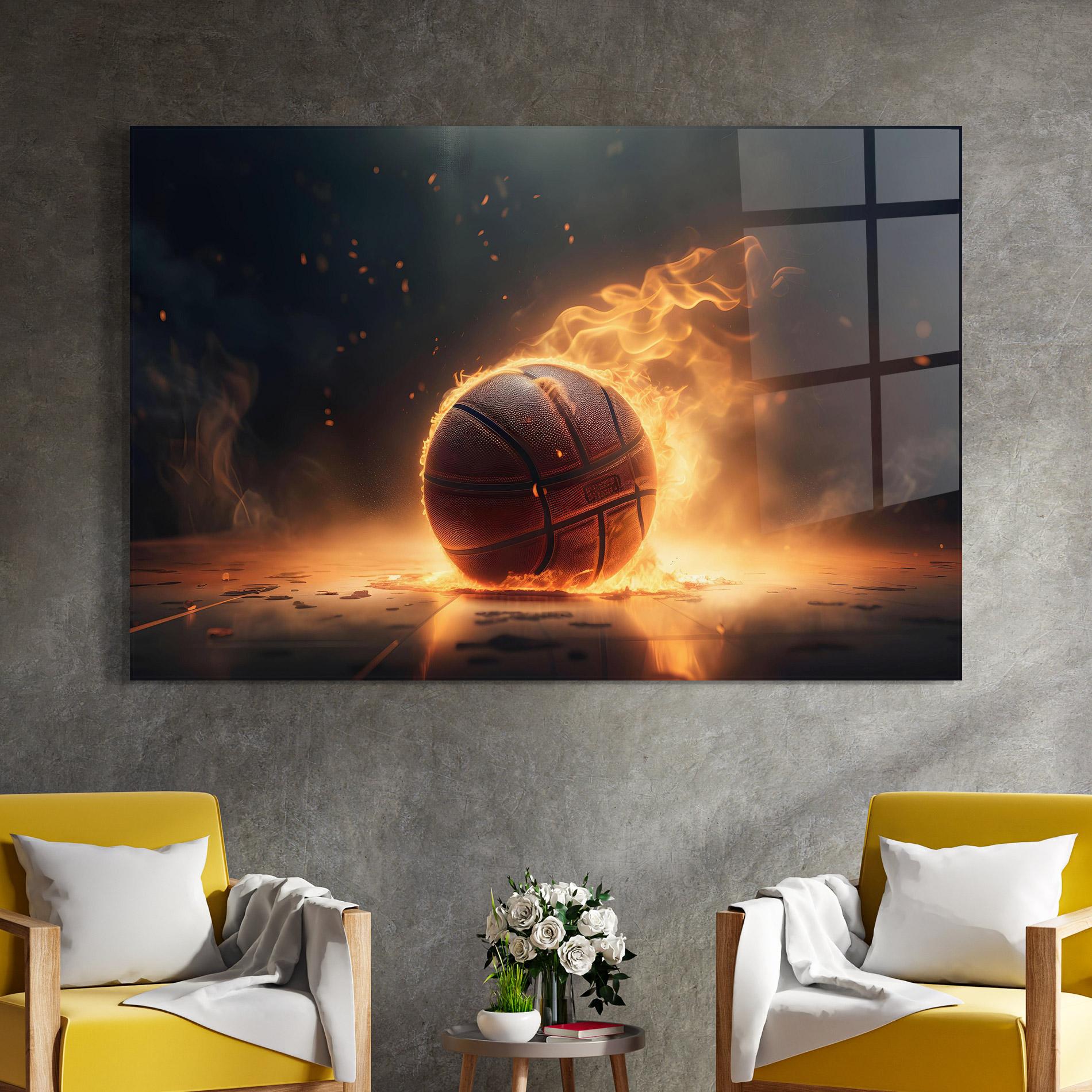 Tablou Sticla Fire Basketball mockup 4
