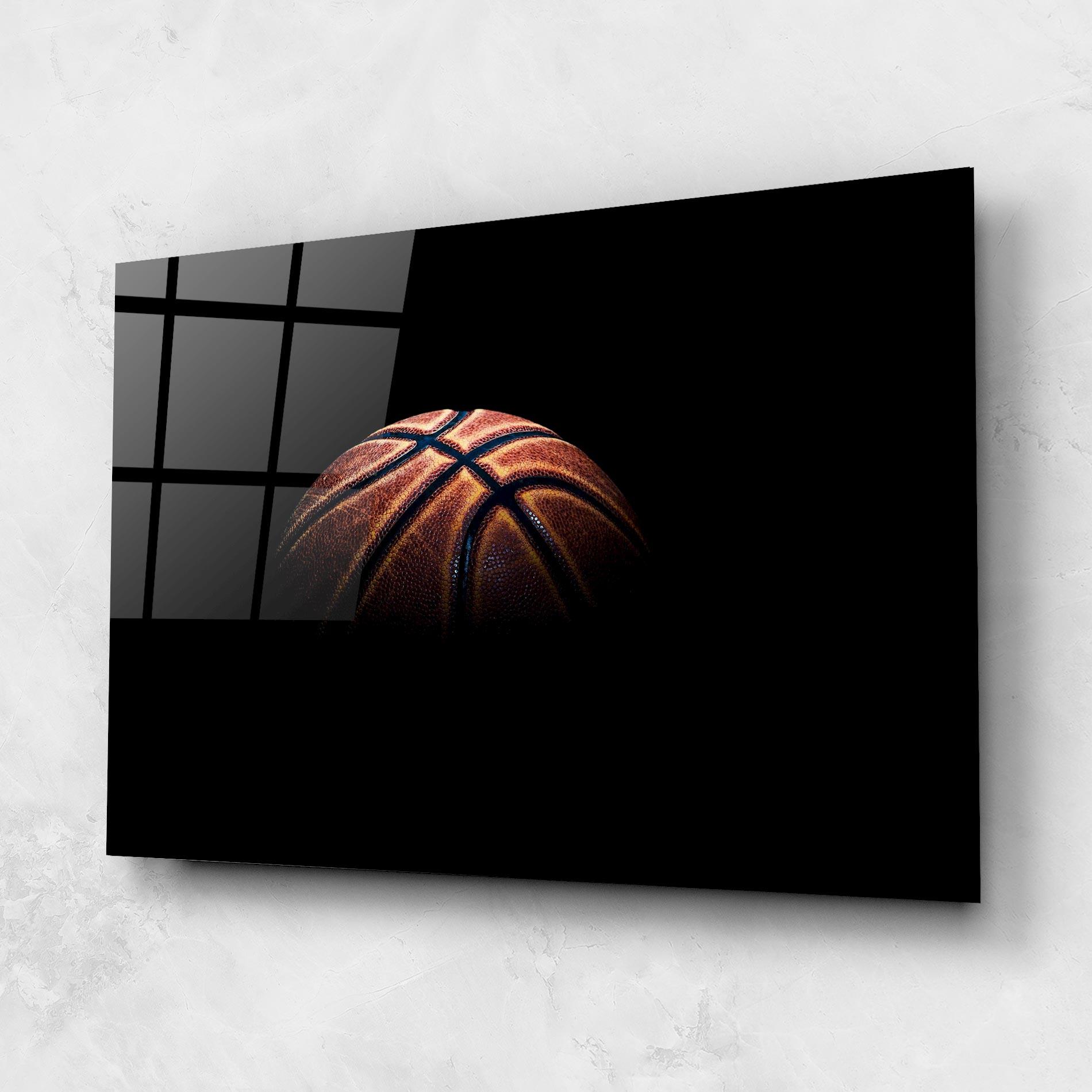 Tablou Sticla Basketball Ball In Dark mockup 1