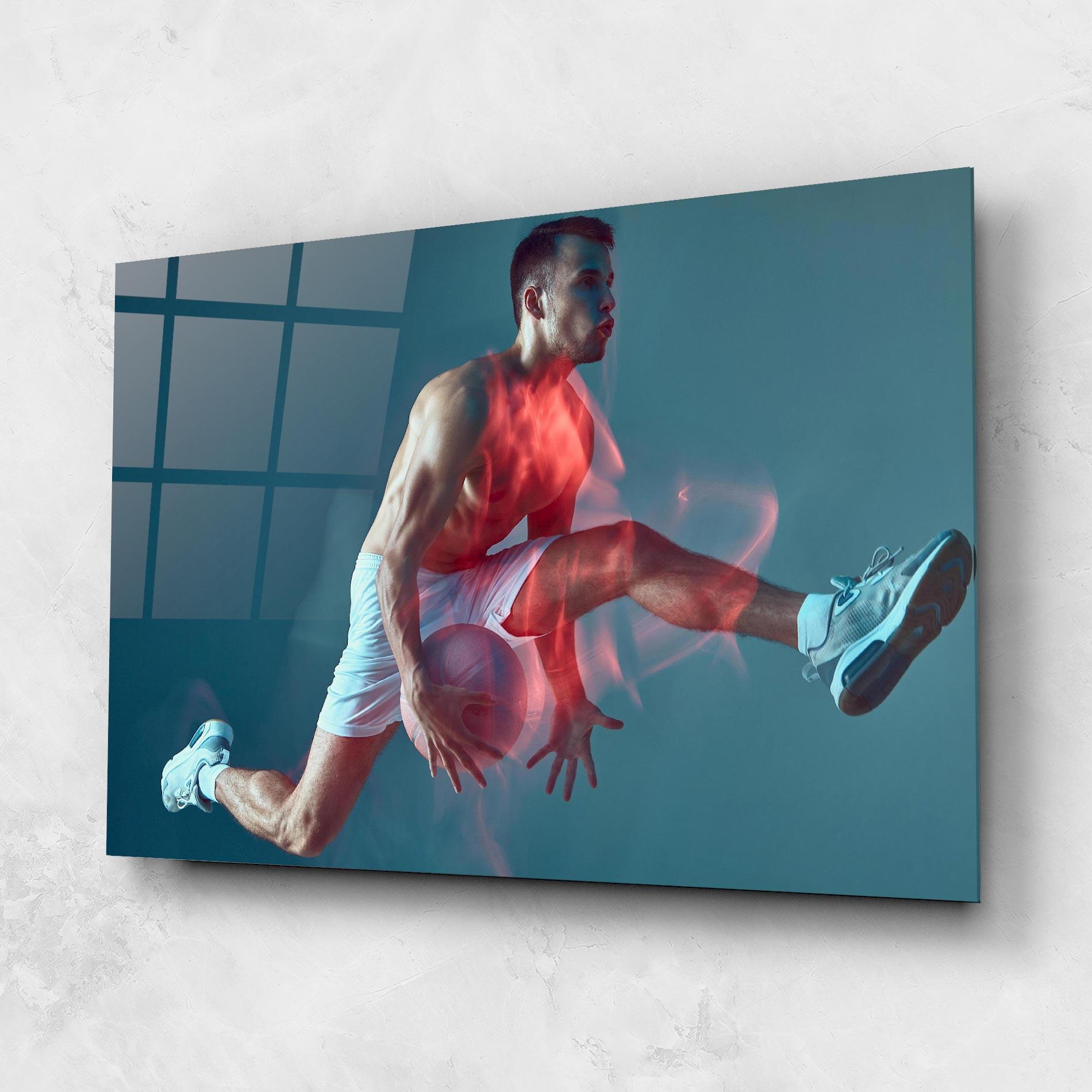Tablou Sticla Fire Basketball Player mockup 1