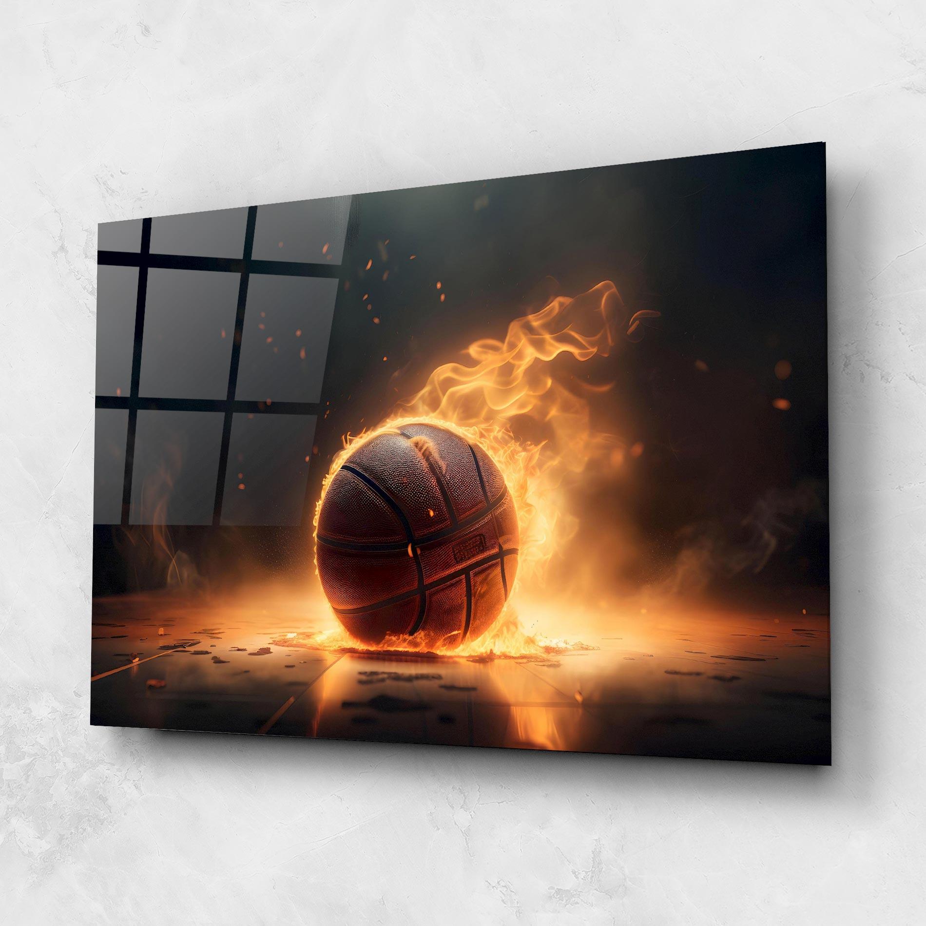 Tablou Sticla Fire Basketball mockup 1