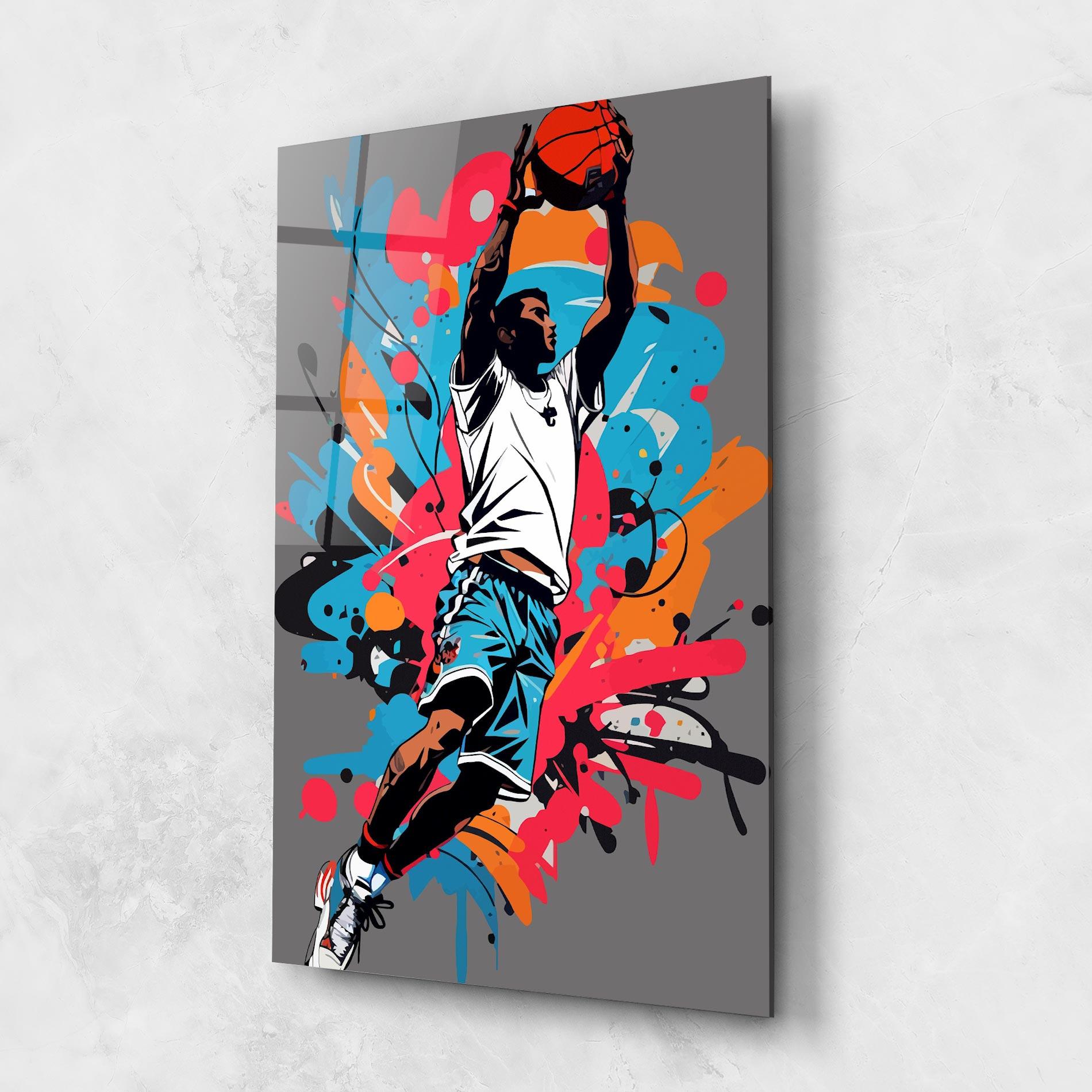 Tablou Sticla Blue Red Basket mockup 1