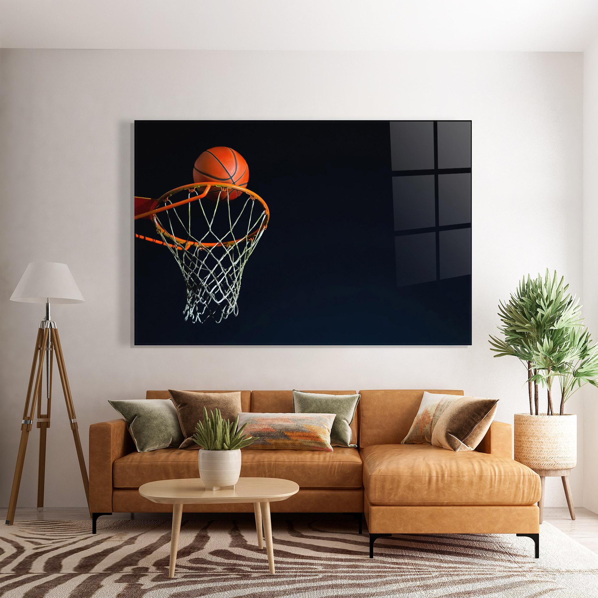 Tablou Sticla Basketball Hoop On Black mockup 7