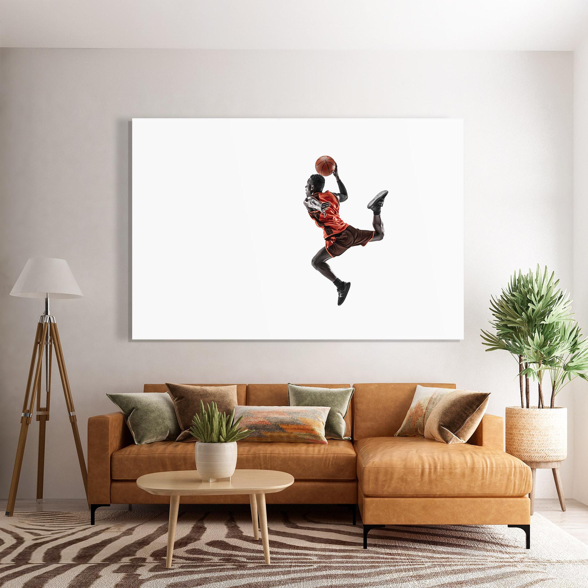 Tablou Sticla Basketball Player Flying mockup 7
