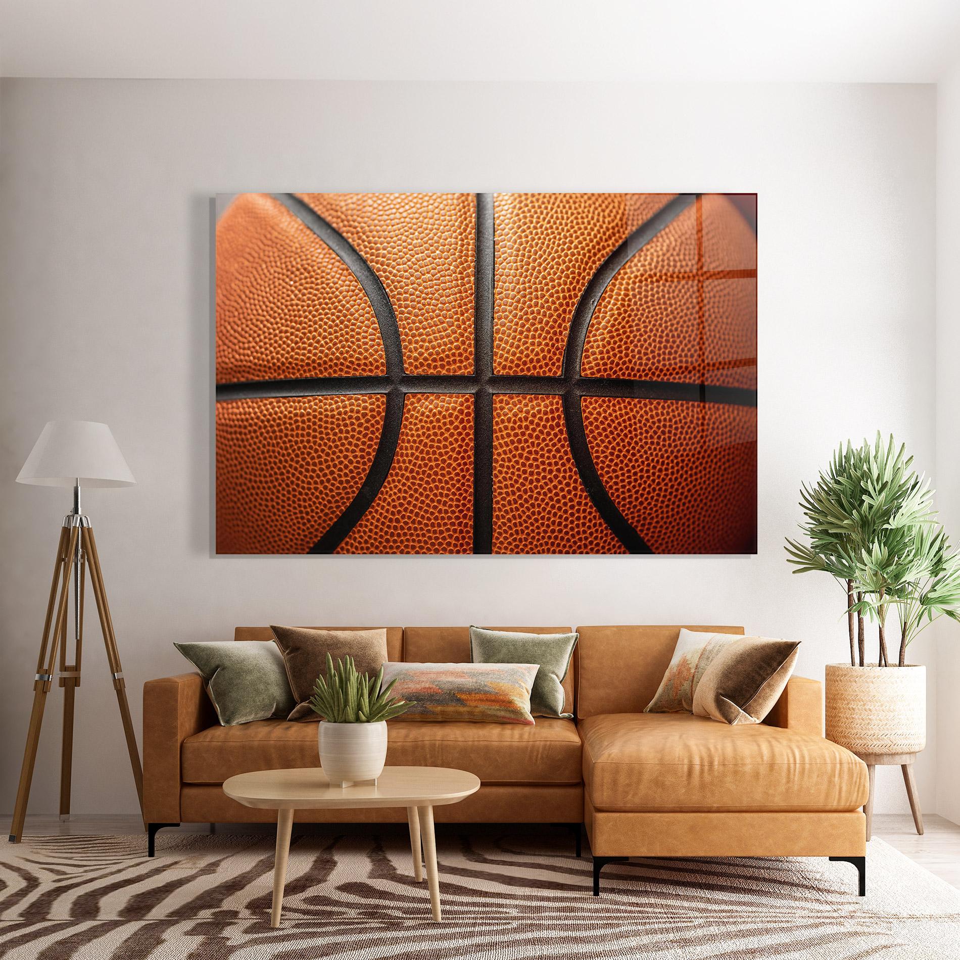 Tablou Sticla Close Up Leather Basketball mockup 7