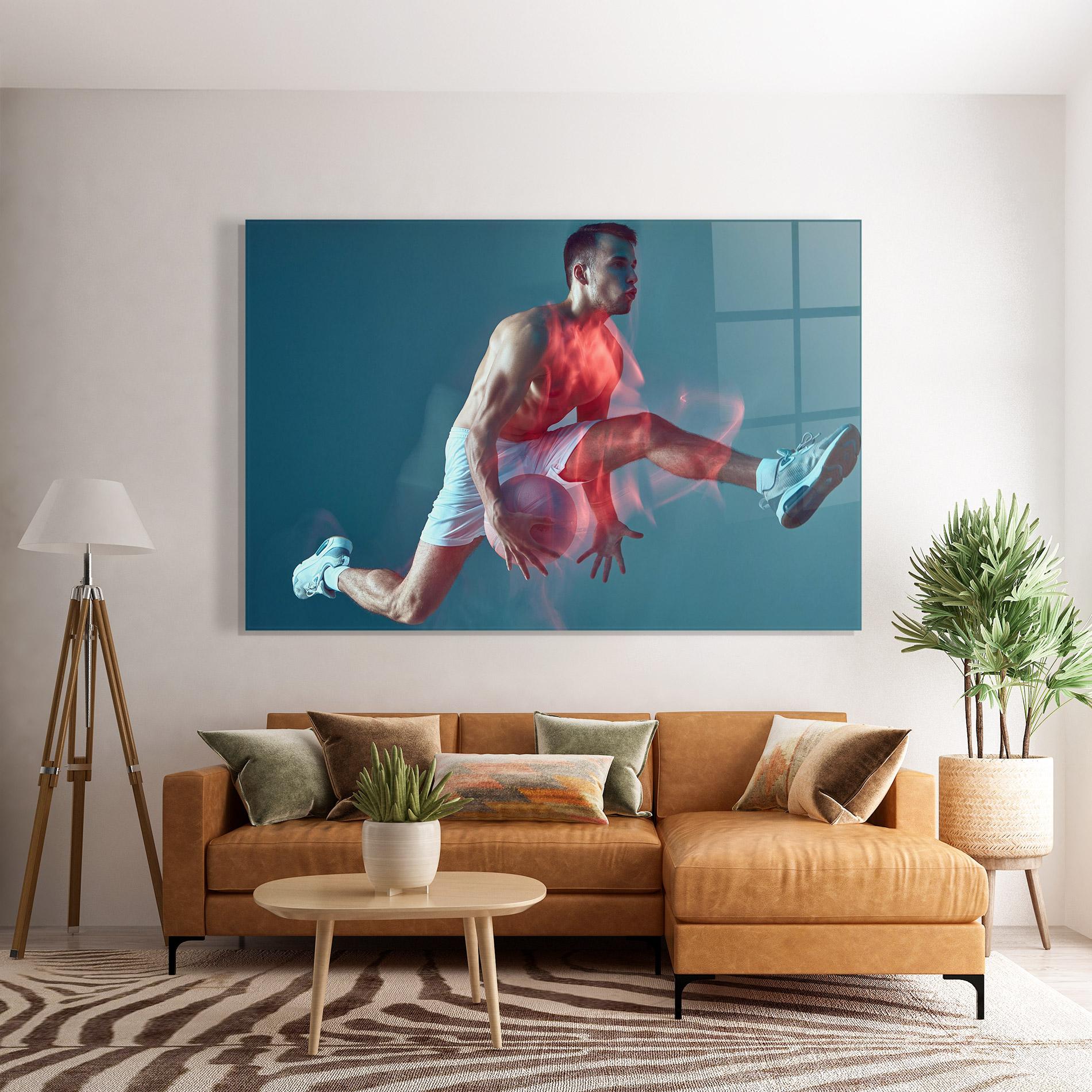 Tablou Sticla Fire Basketball Player mockup 7