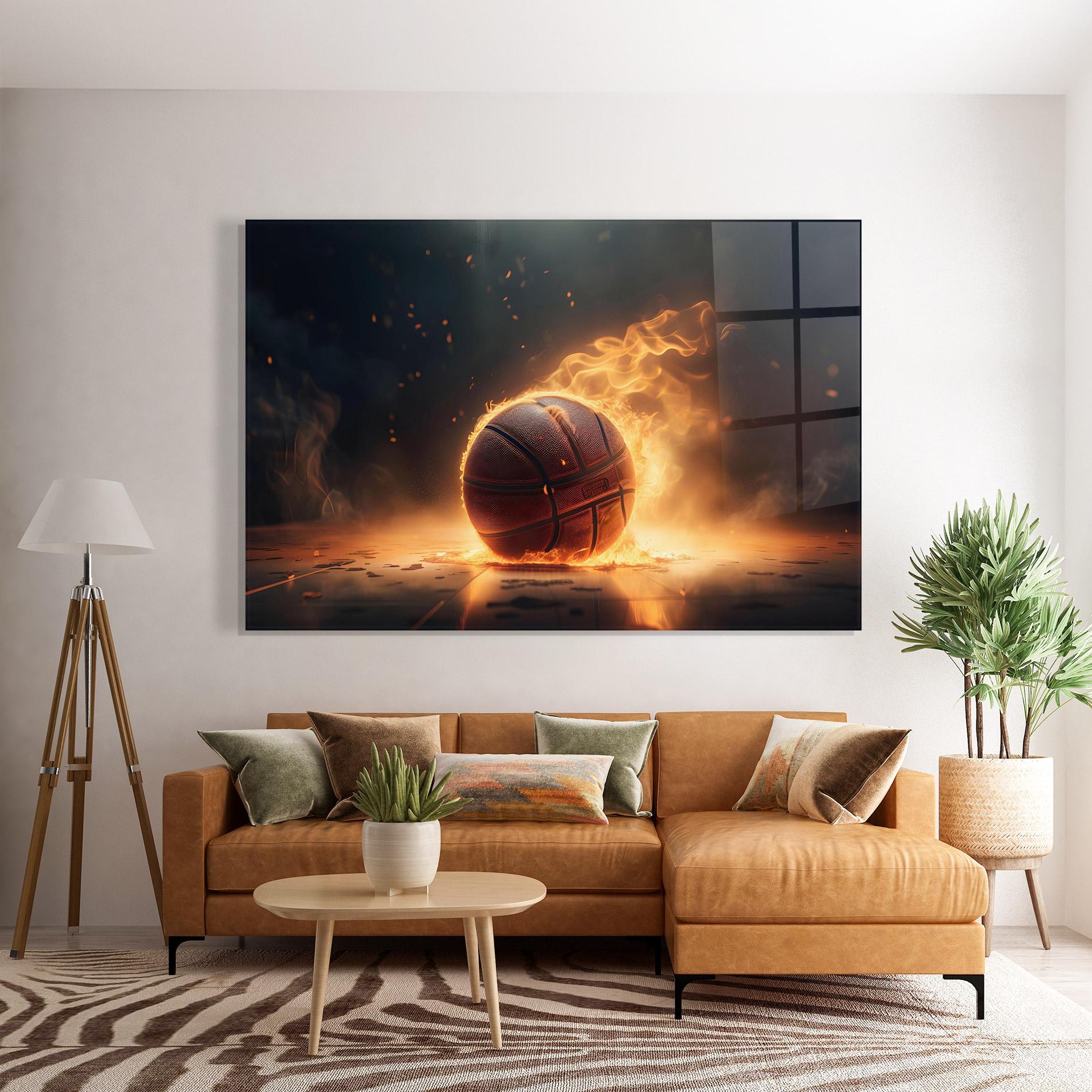 Tablou Sticla Fire Basketball mockup 7