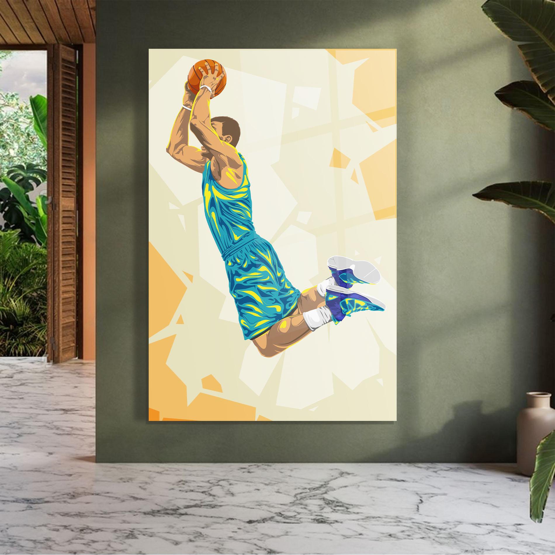 Tablou Sticla Basketball Dunk Pose mockup 7