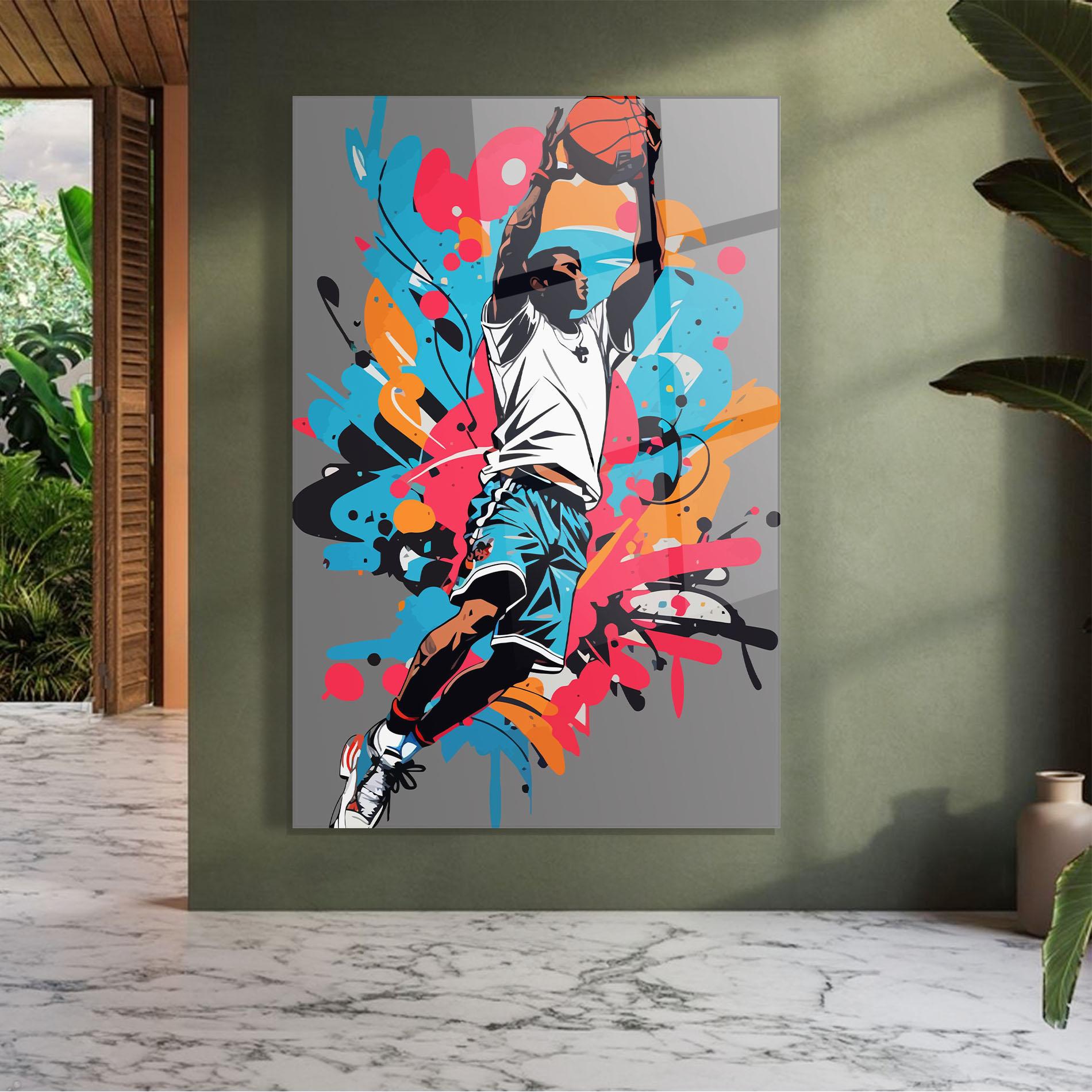 Tablou Sticla Blue Red Basket mockup 7