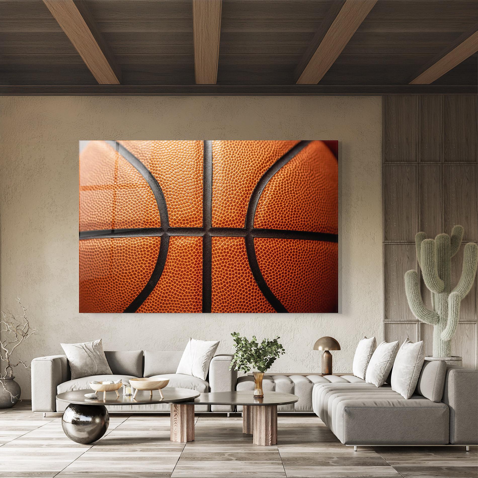 Tablou Sticla Close Up Leather Basketball mockup 8