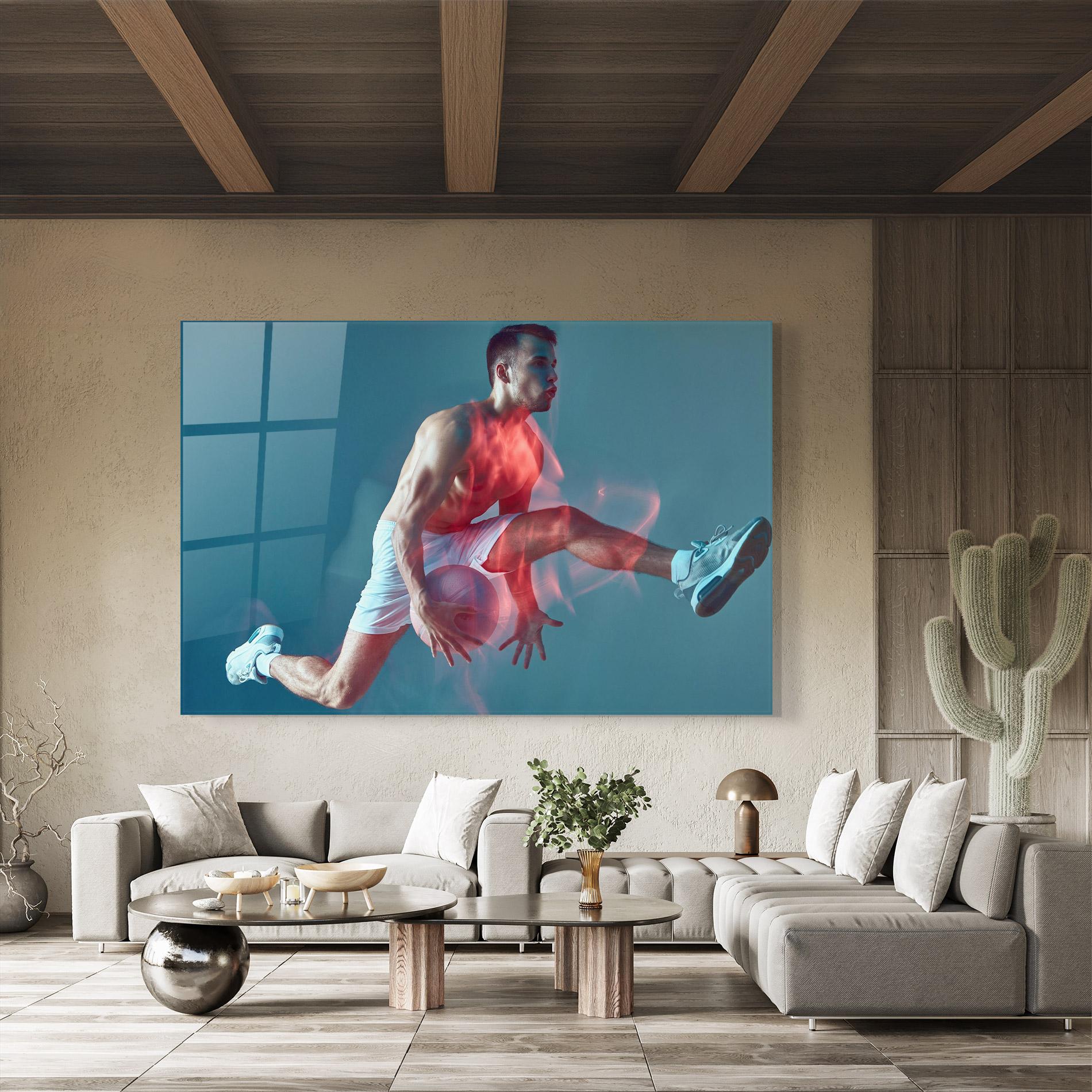 Tablou Sticla Fire Basketball Player mockup 8