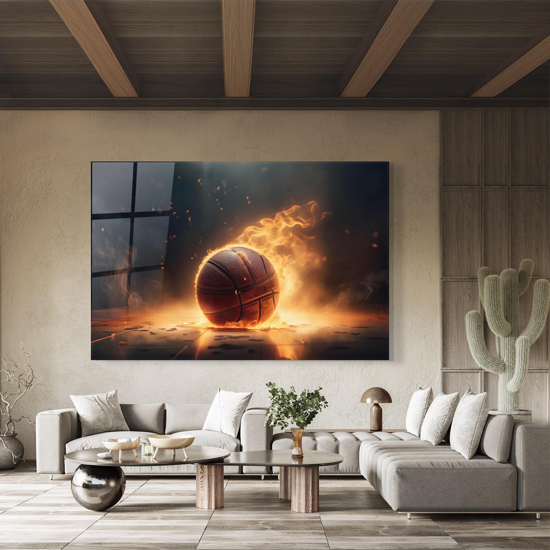 Tablou Sticla Fire Basketball mockup 8